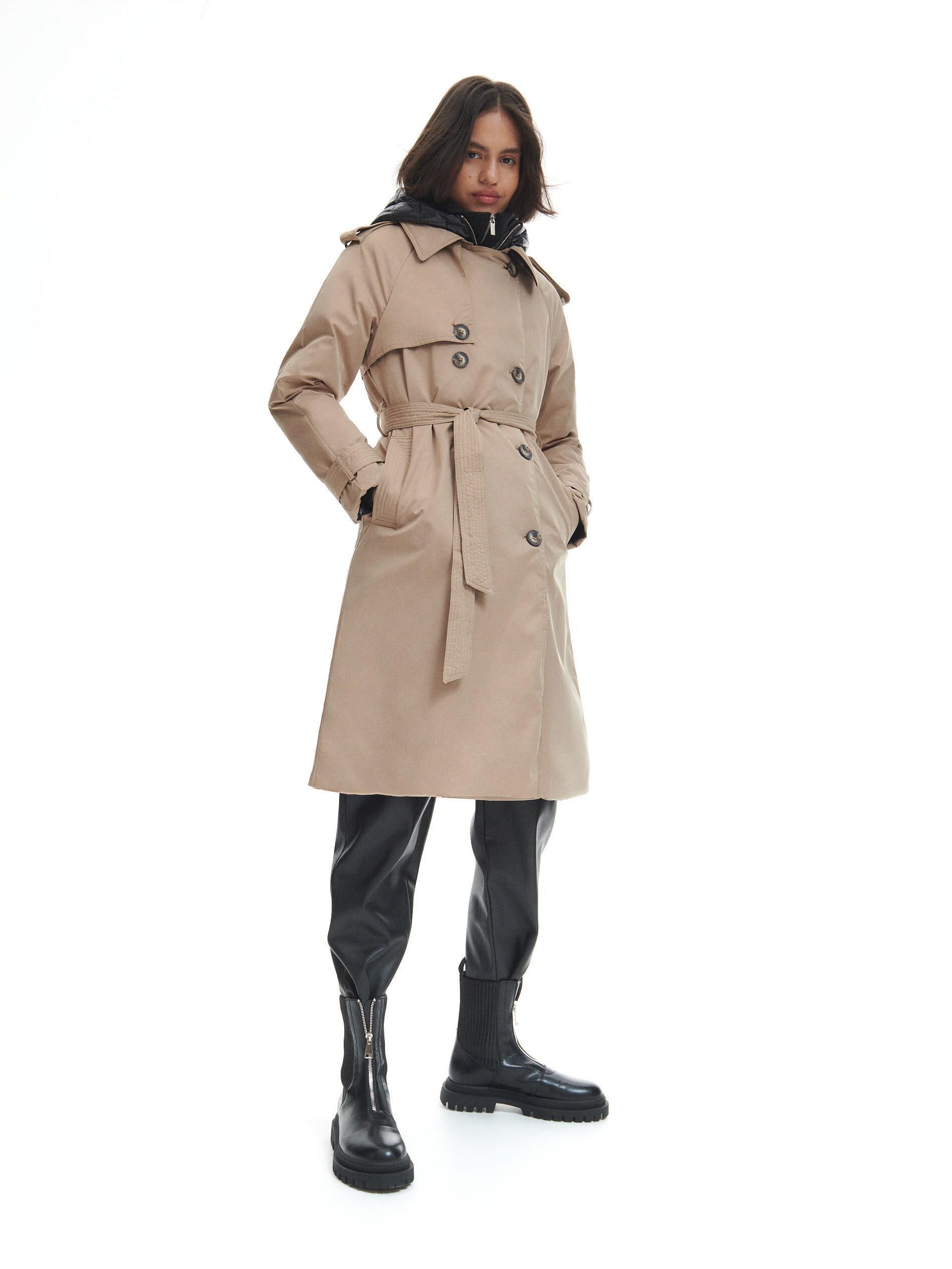 Beige Hooded Trench Coat, , large image number 2