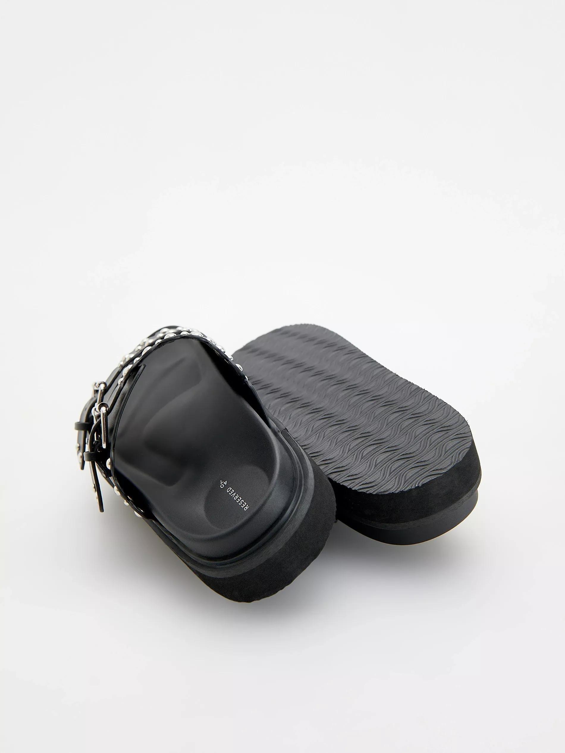 BLACK Slides with metal details, , large image number 4