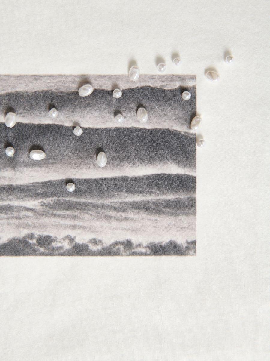 White T-Shirt With Print And Appliqué, , large image number 1