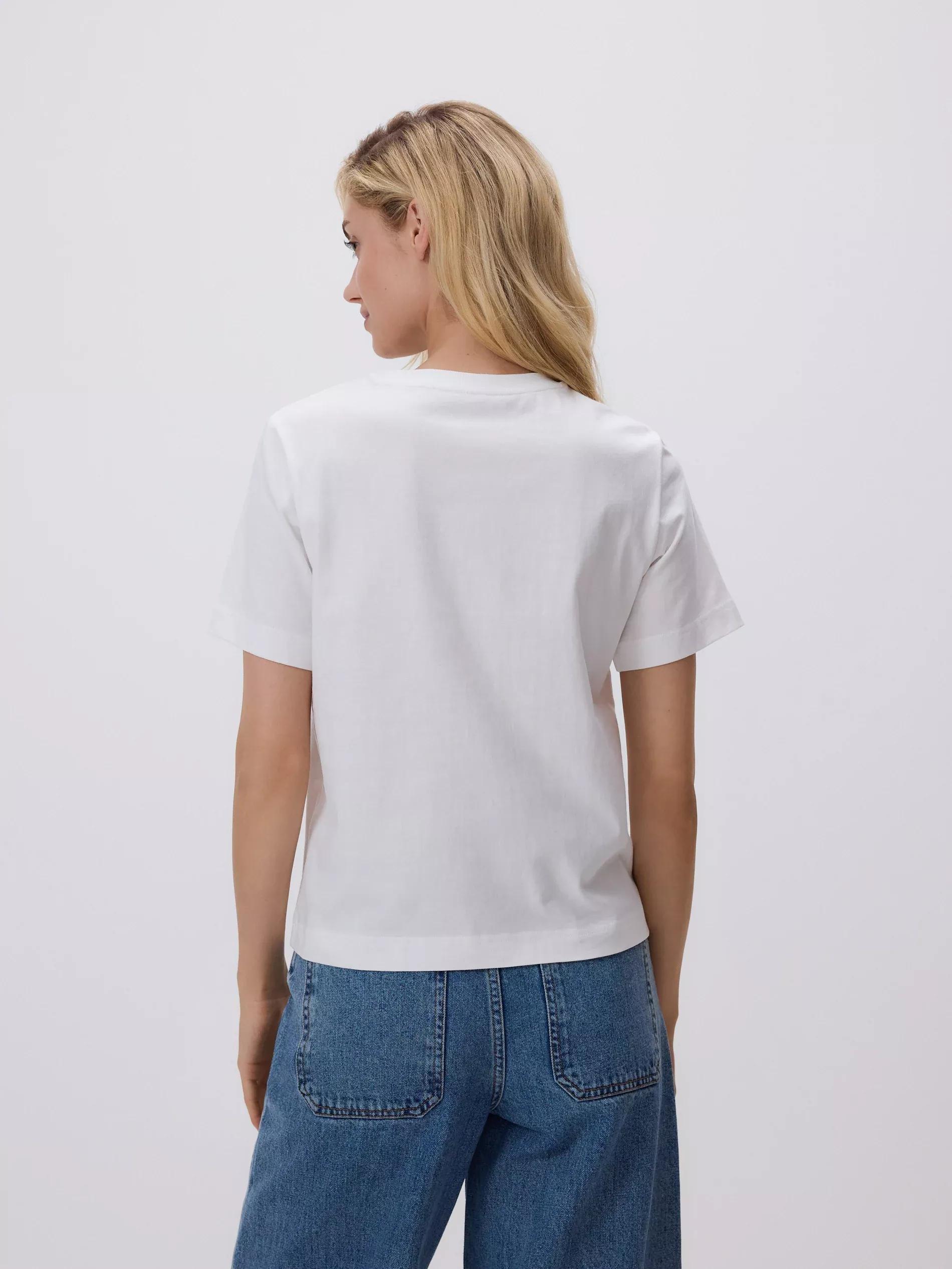 White T-Shirt With Print And Appliqué, , large image number 3