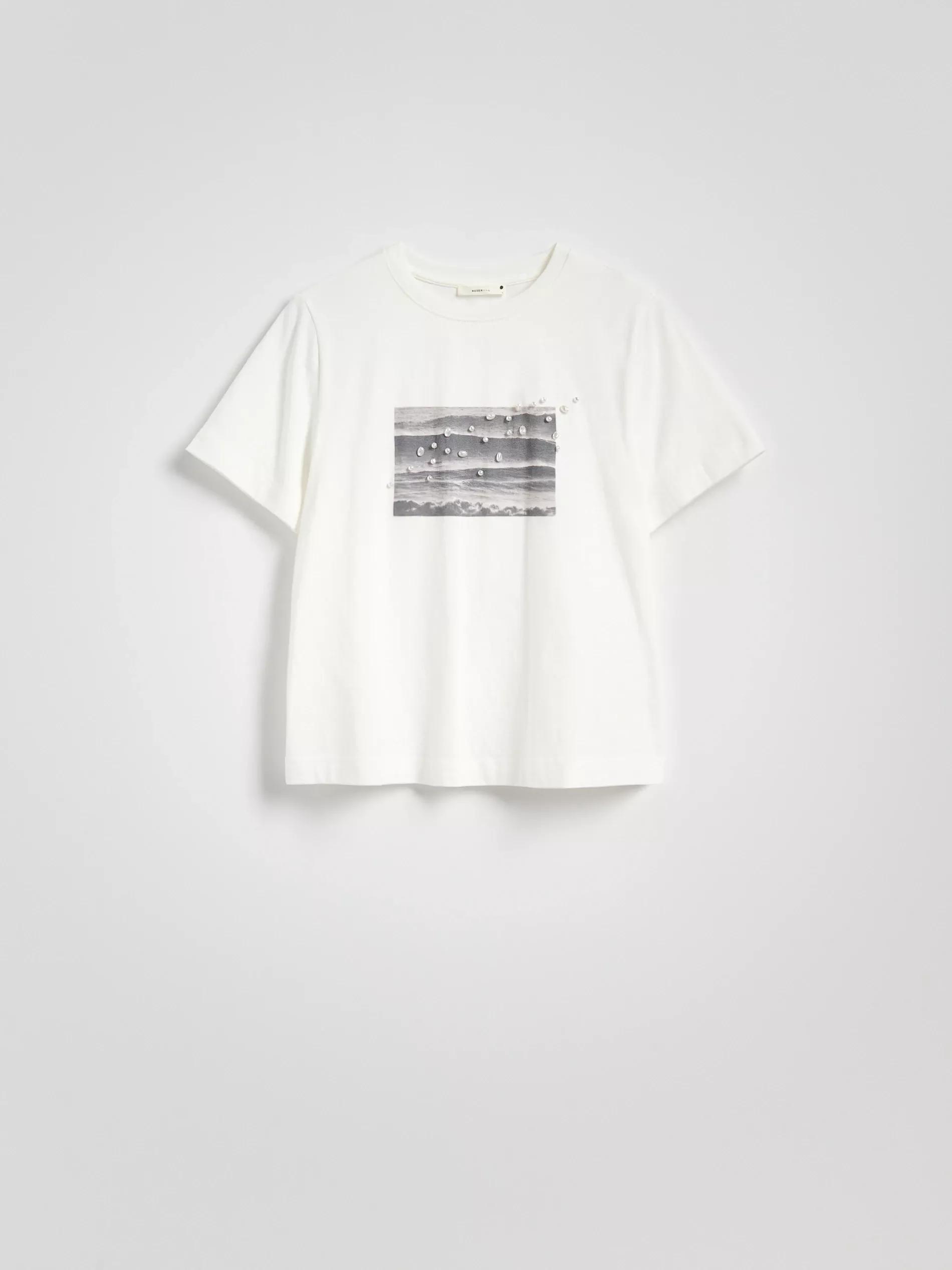 White T-Shirt With Print And Appliqué, , large image number 4
