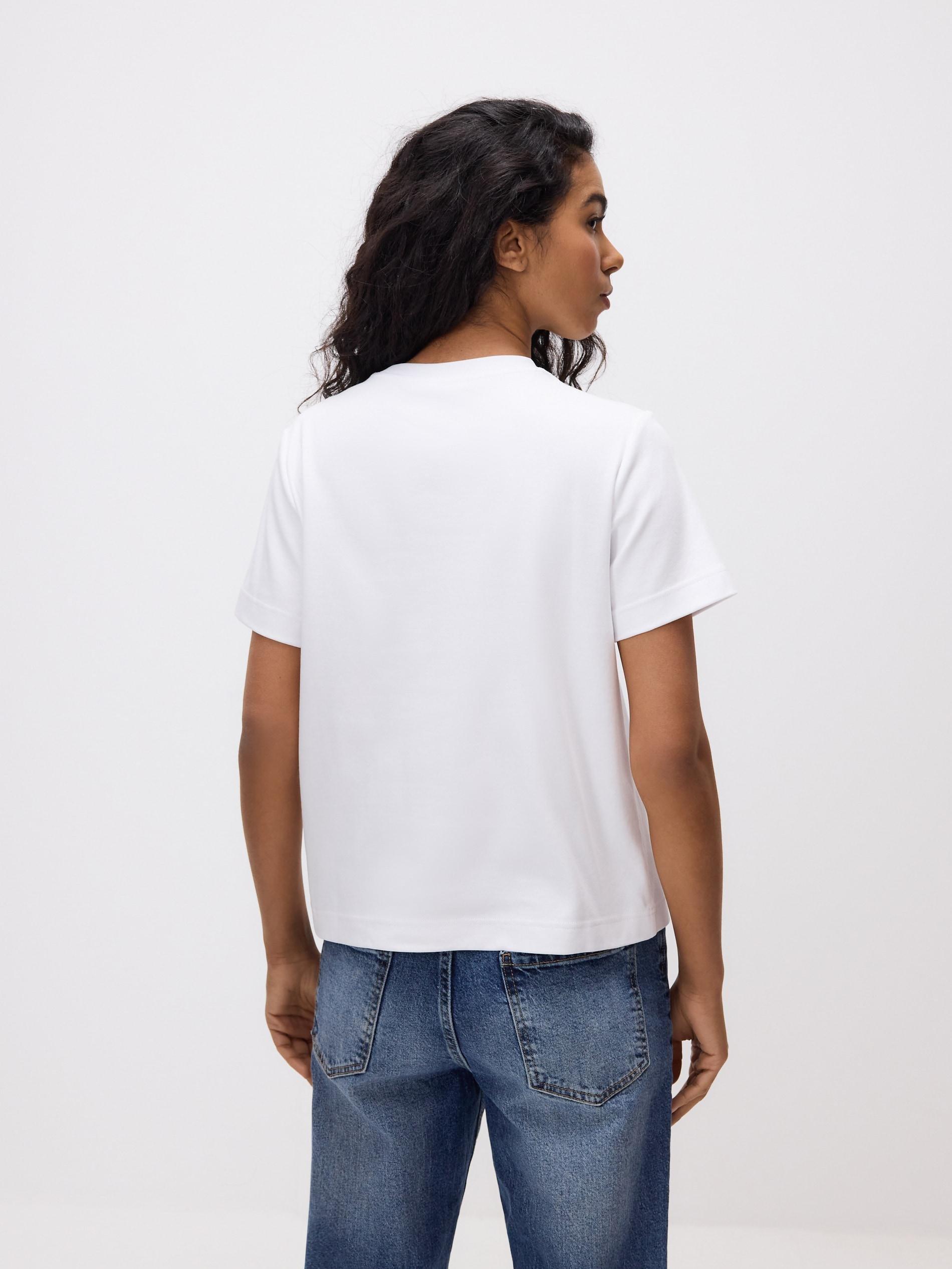 White T-Shirt With Flower Appplique, White, large image number 3