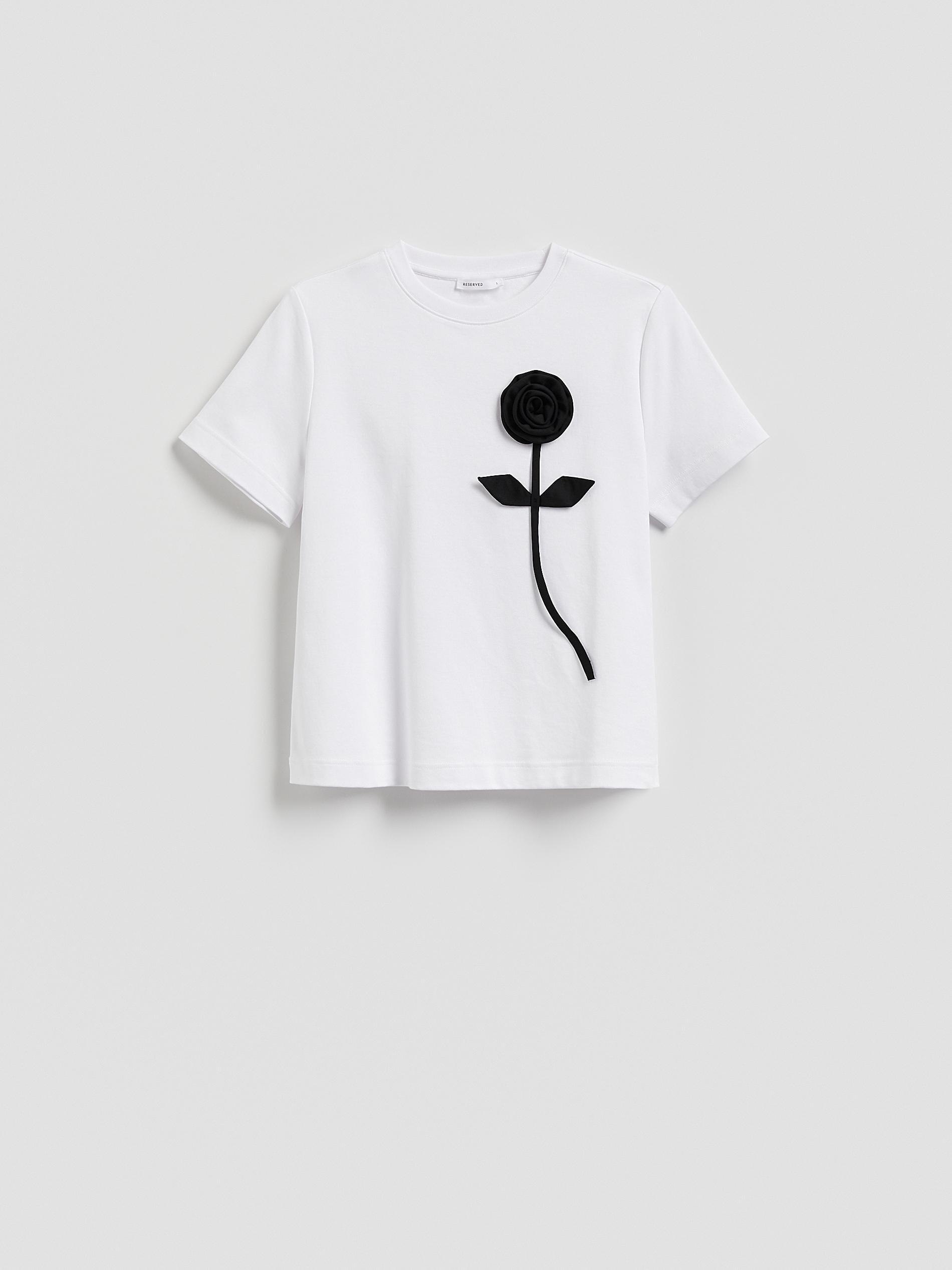 White T-Shirt With Flower Appplique, White, large image number 4