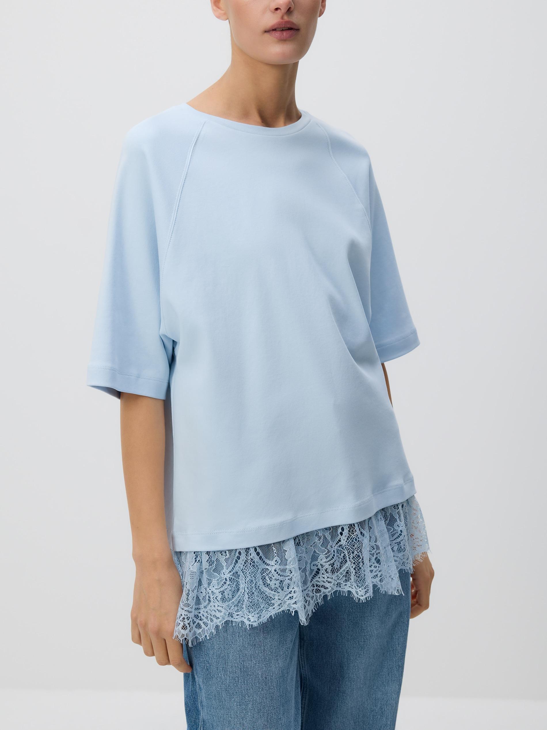 Blue Mercerised Cotton T-Shirt, Blue, large image number 1