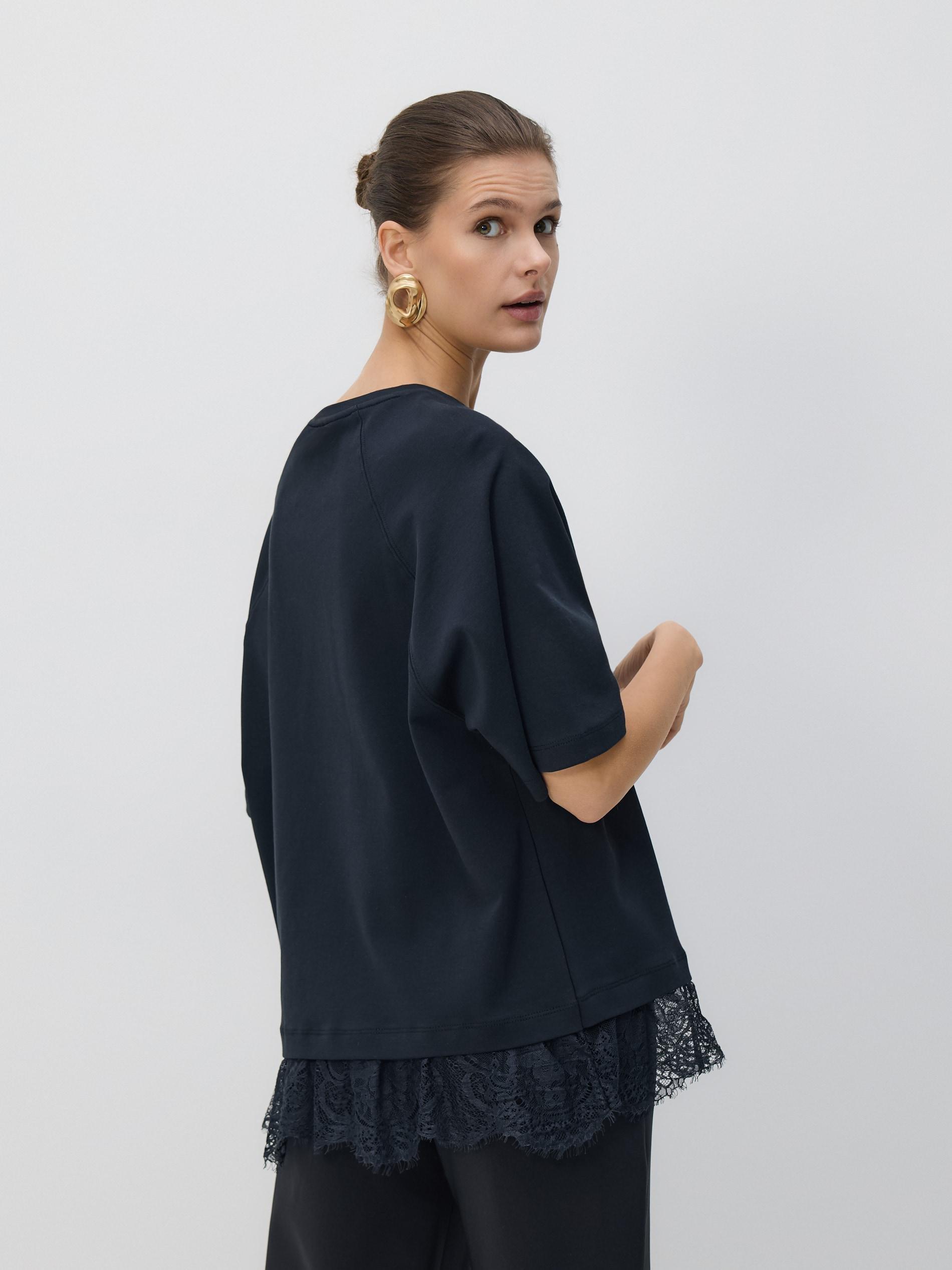 Black Mercerised Cotton T-Shirt, Black, large image number 0