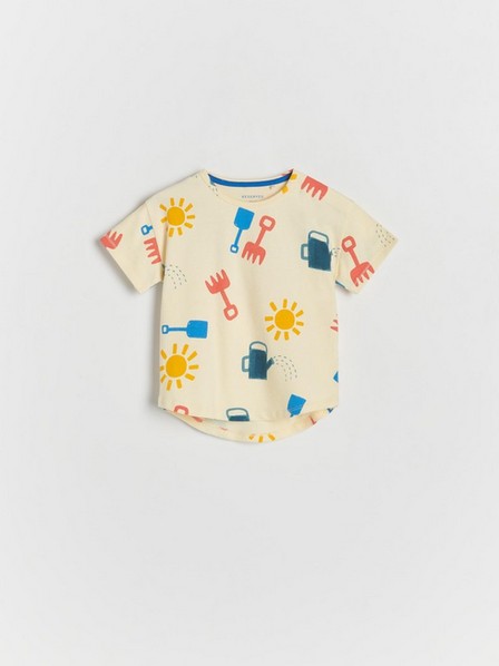 Reserved - Ivory Cotton T-Shirt With Print, Kids Boys