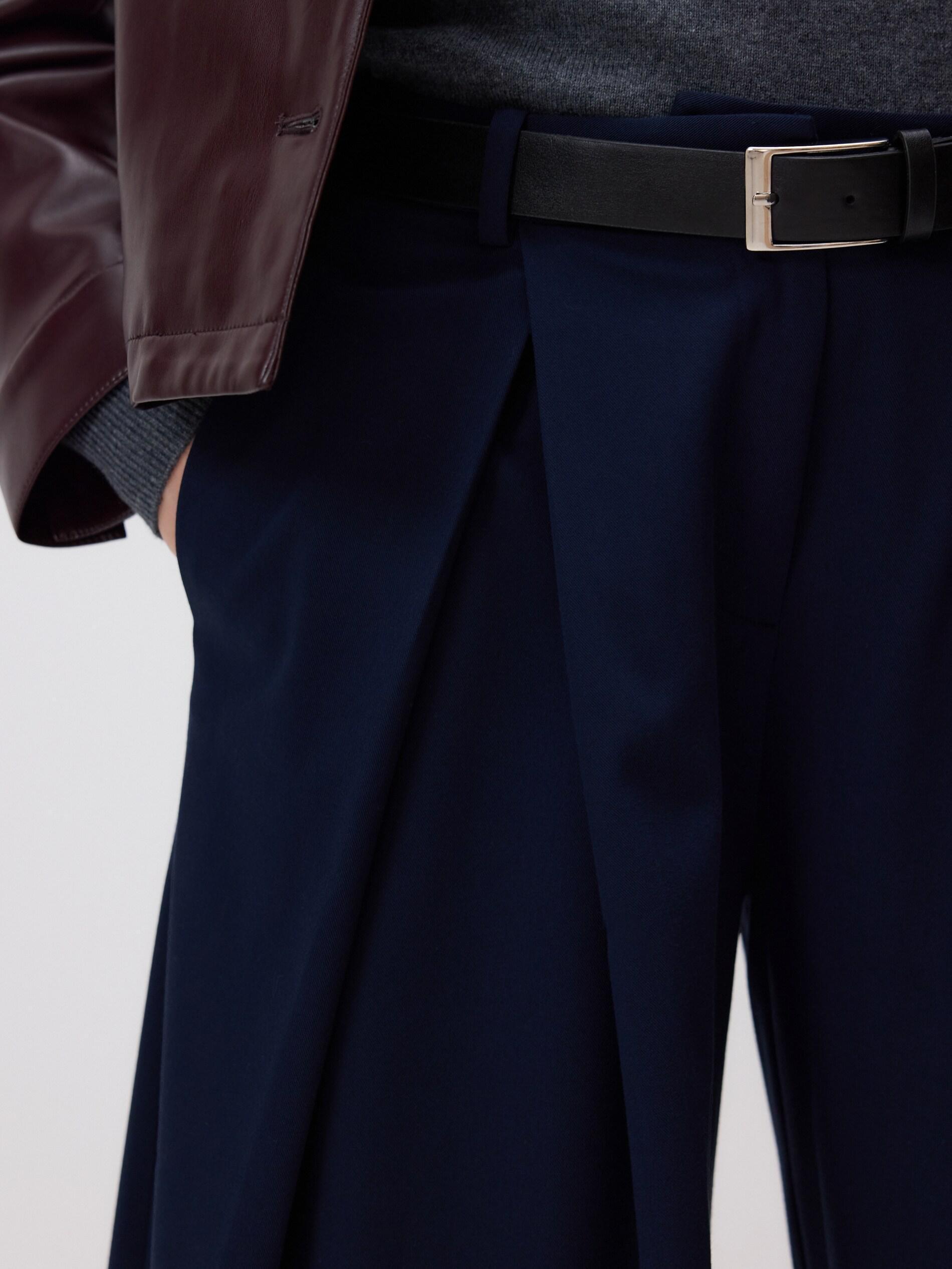 Navy Trousers With Tie Waist Belt, Navy, medium