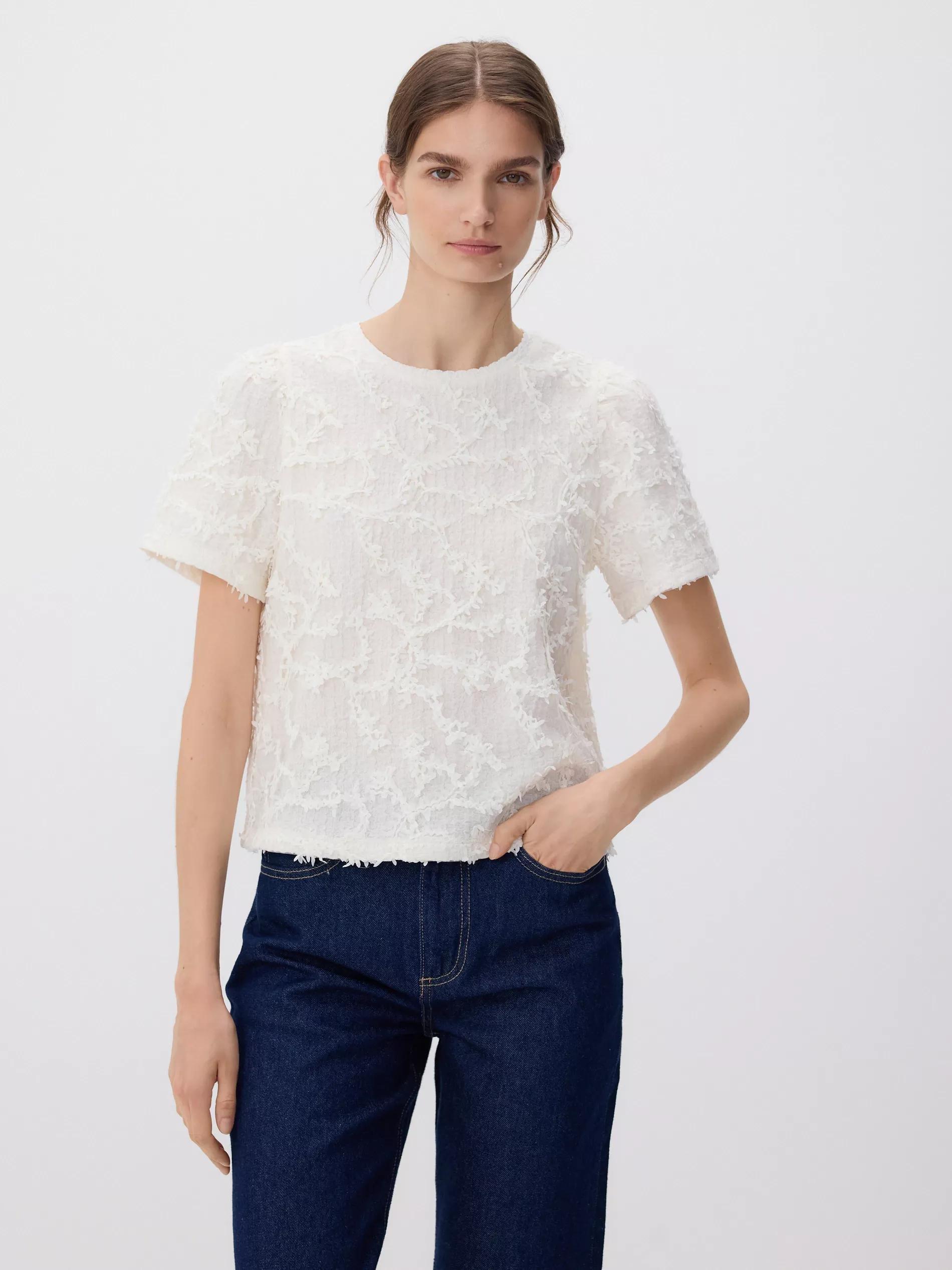 Cream Top With Appliques, Ivory, medium
