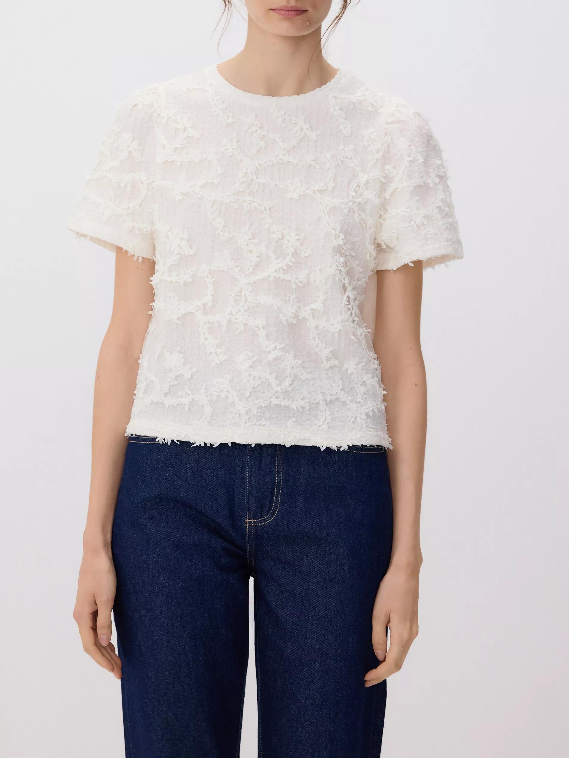 Cream Top With Appliques, Ivory, large image number 1