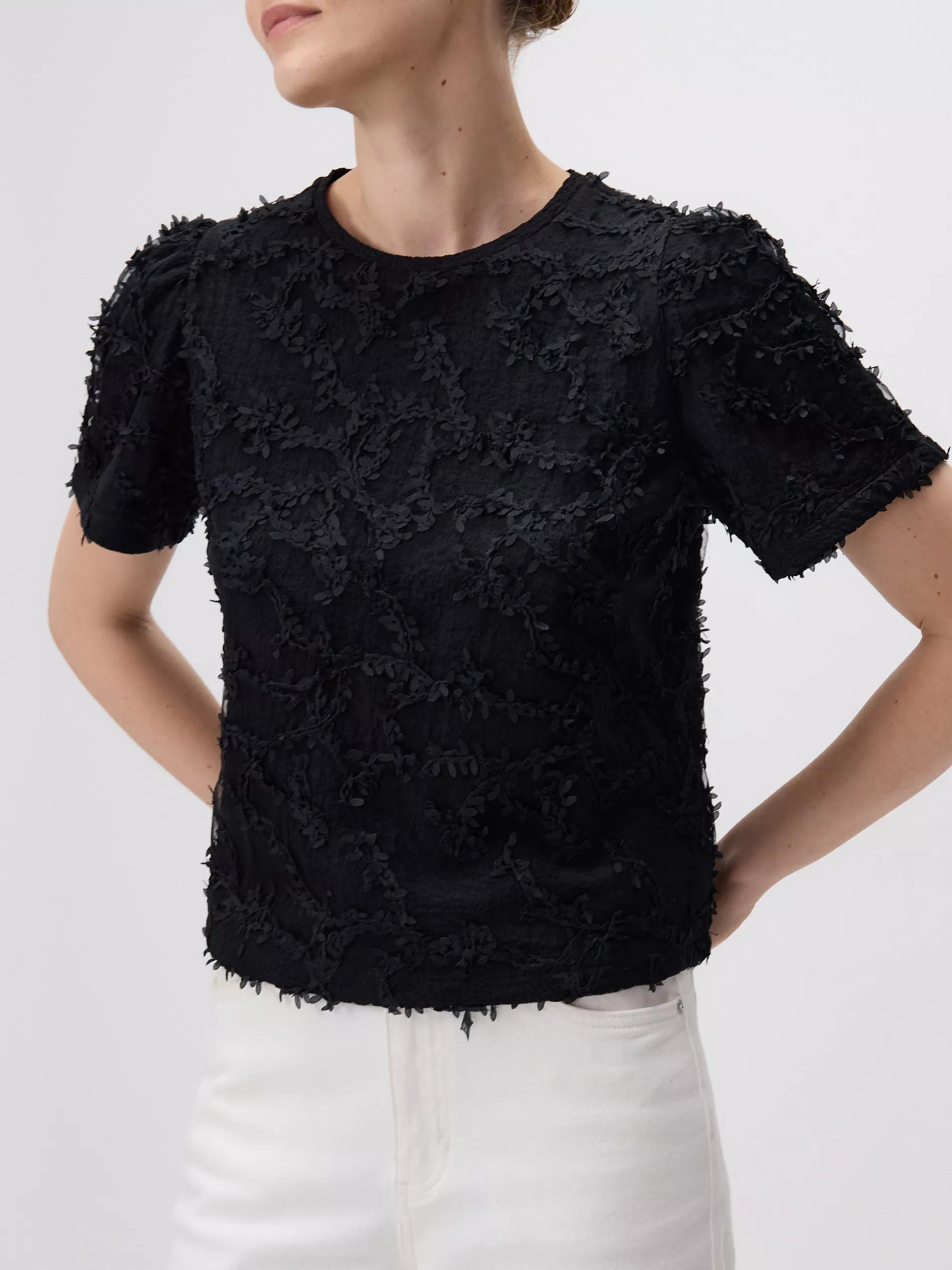 BLACK Top with appliques, Black, medium