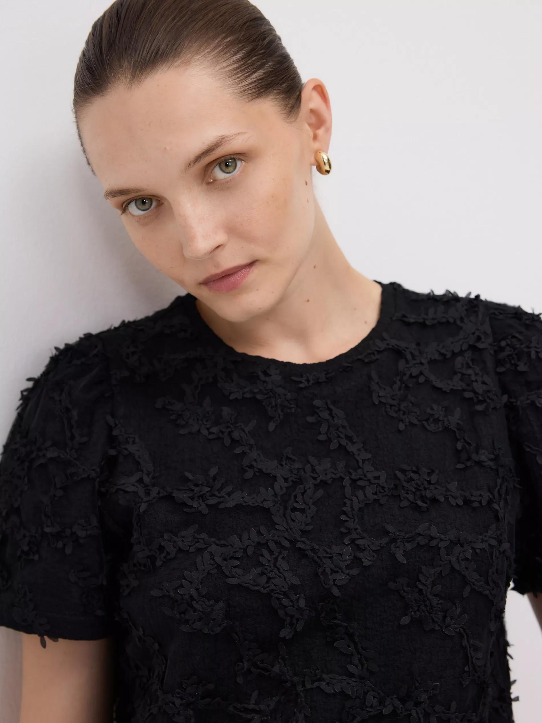 BLACK Top with appliques, Black, medium