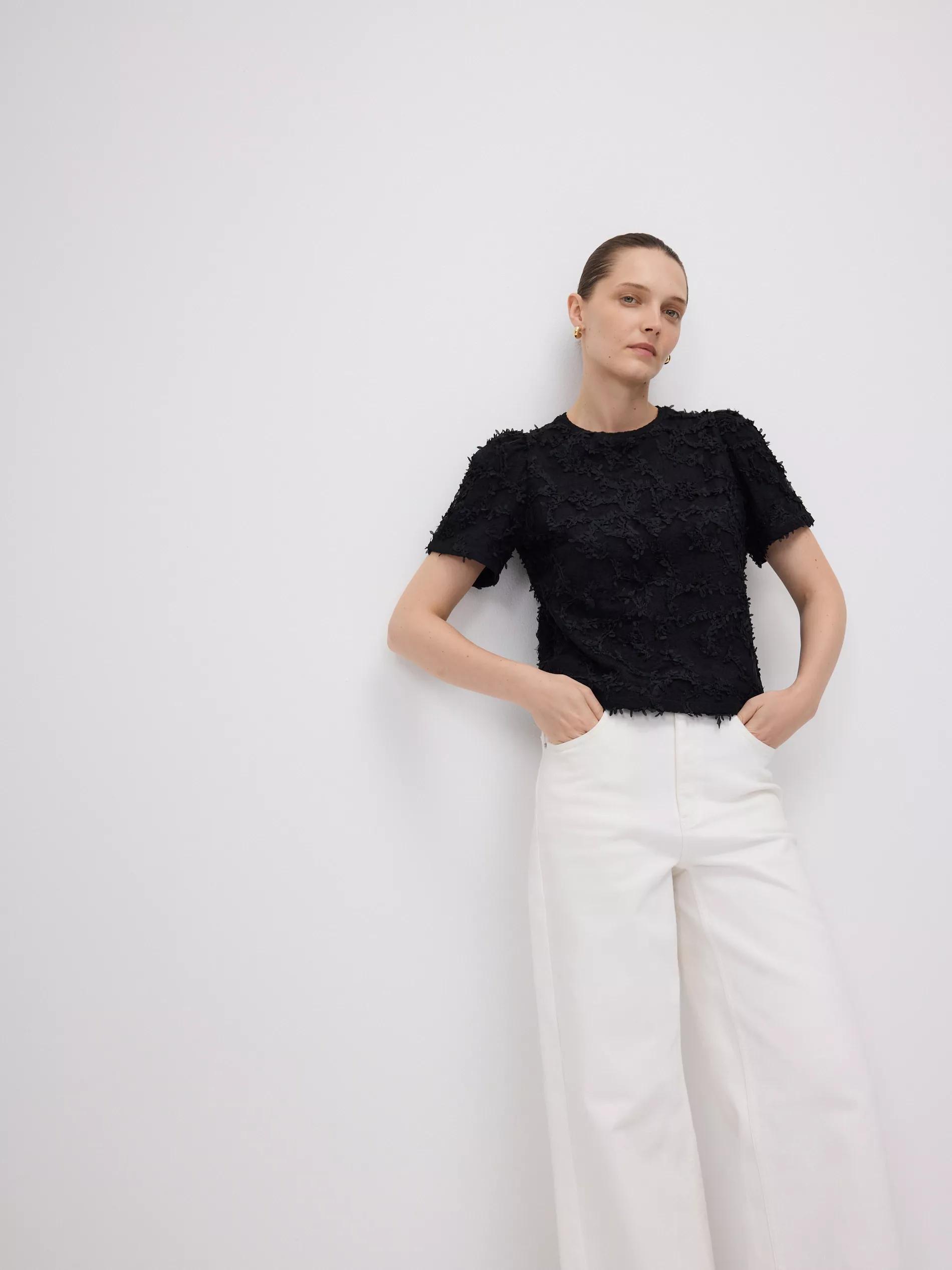 BLACK Top with appliques, Black, large image number 3