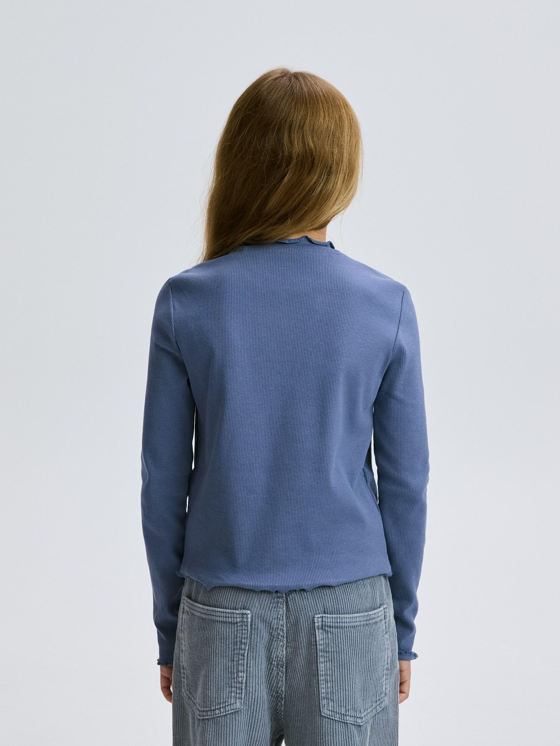 Navy Ribbed Shirt With Embroidery, Kids Girls, Blue, large image number 1
