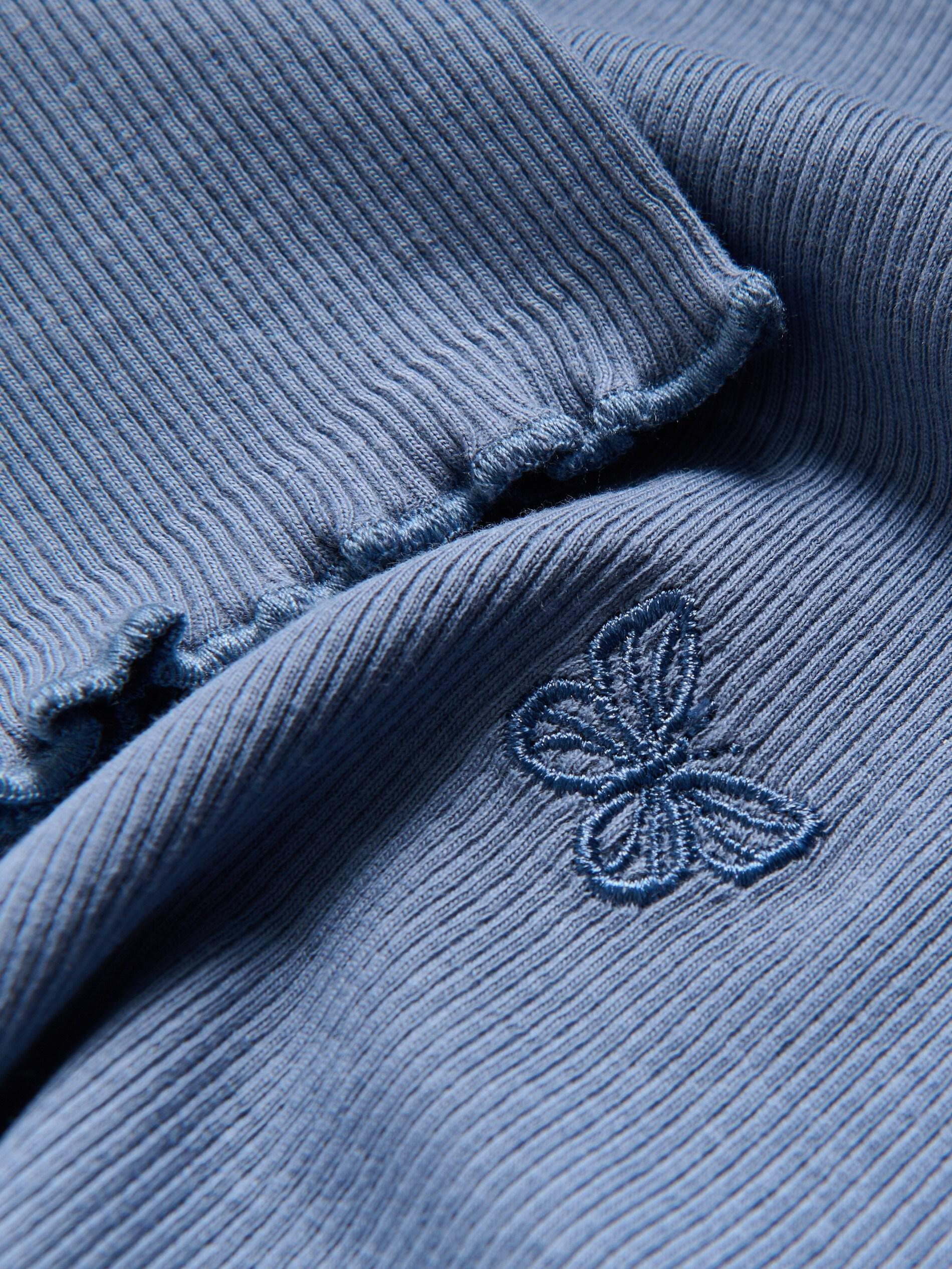 Navy Ribbed Shirt With Embroidery, Kids Girls, Blue, large image number 3