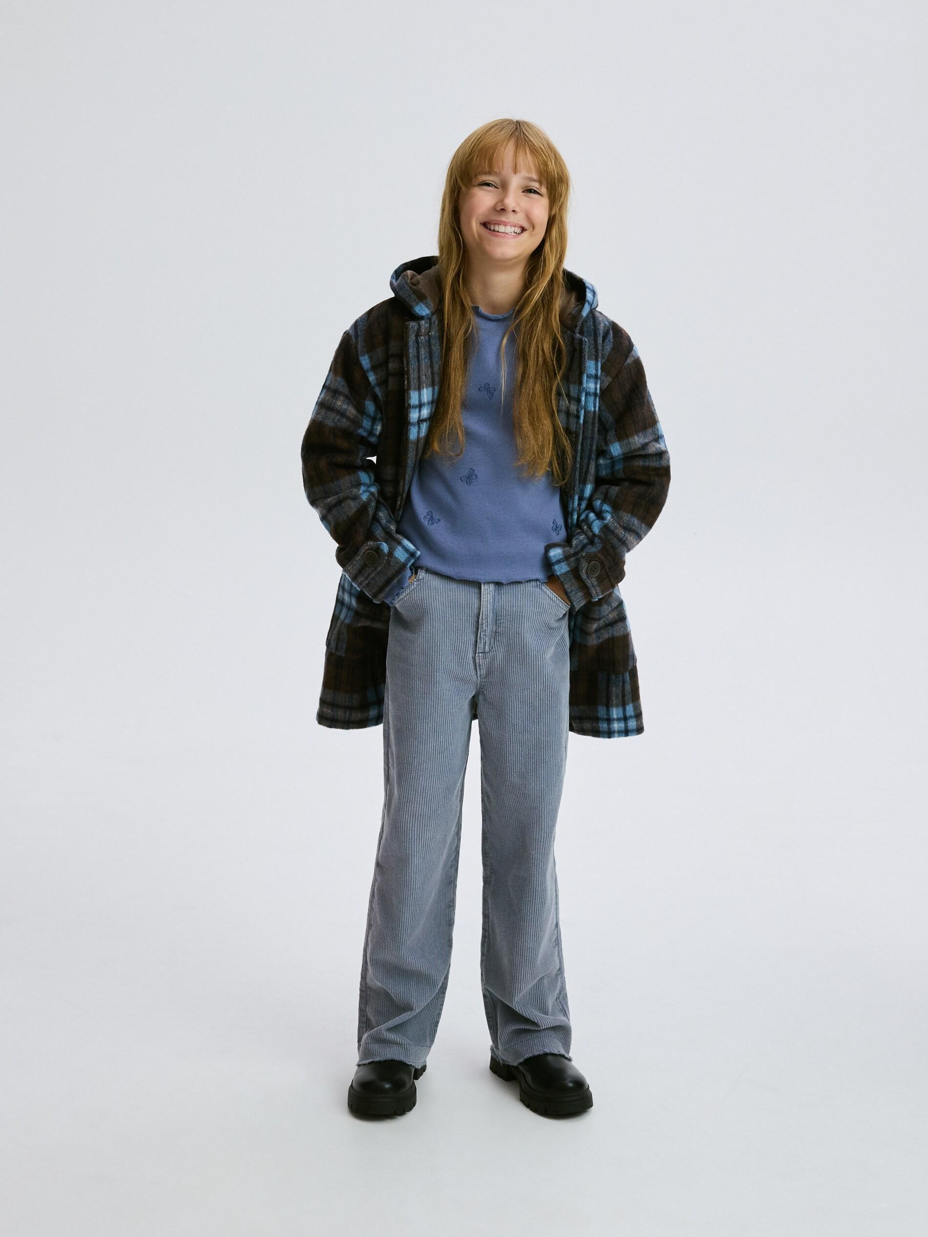 Navy Ribbed Shirt With Embroidery, Kids Girls, Blue, large image number 4