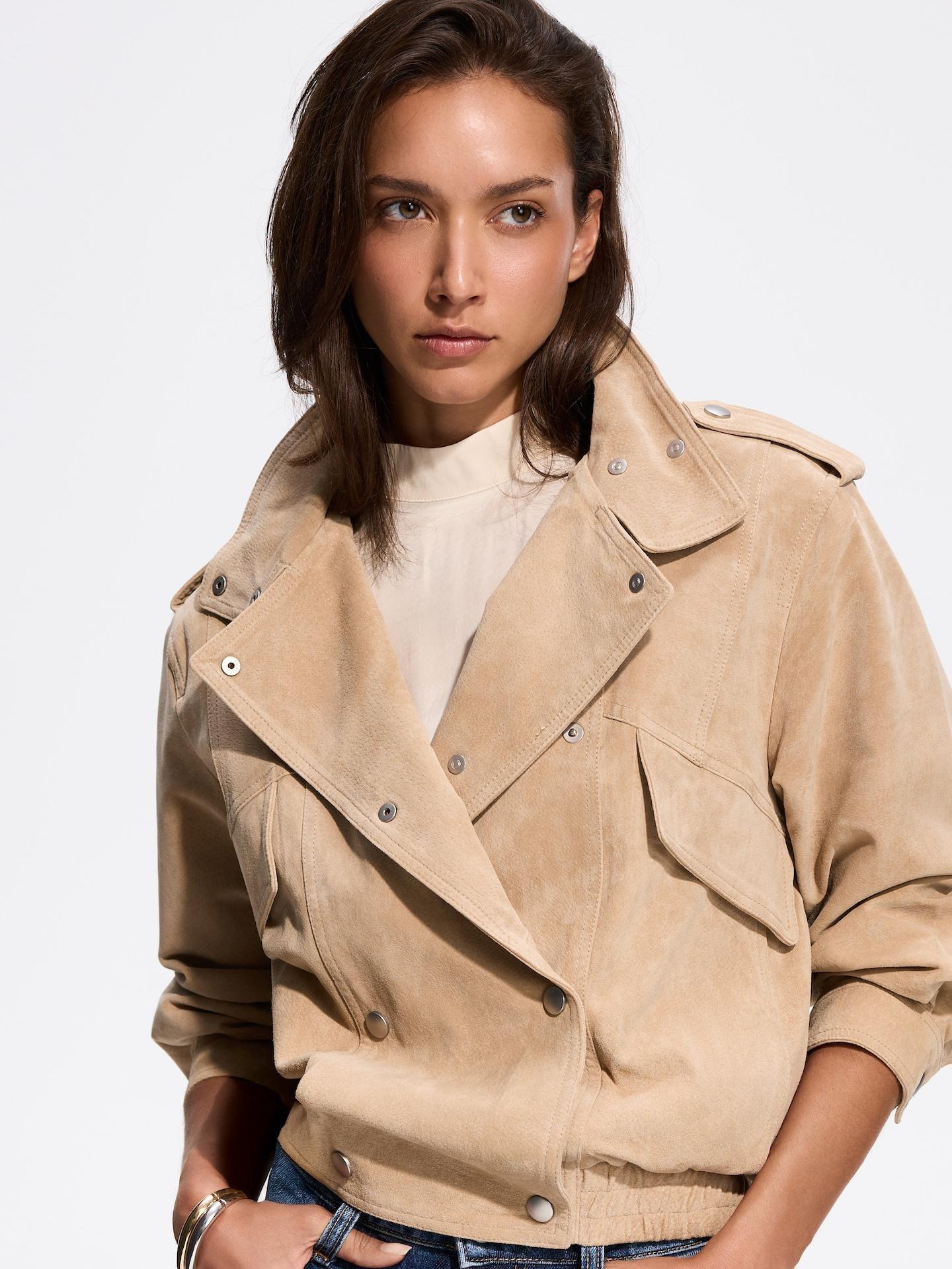 Beige Natural Leather Jacket, Beige, medium