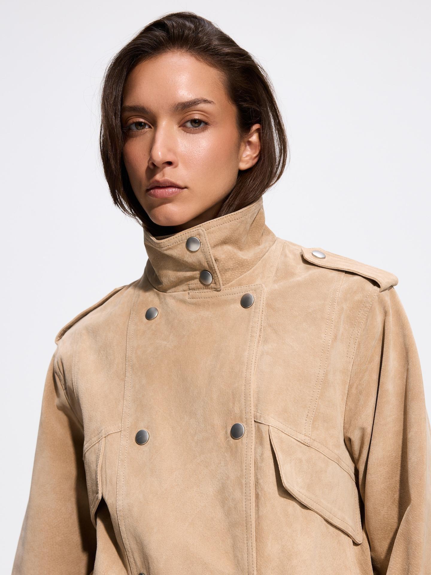 Beige Natural Leather Jacket, Beige, medium