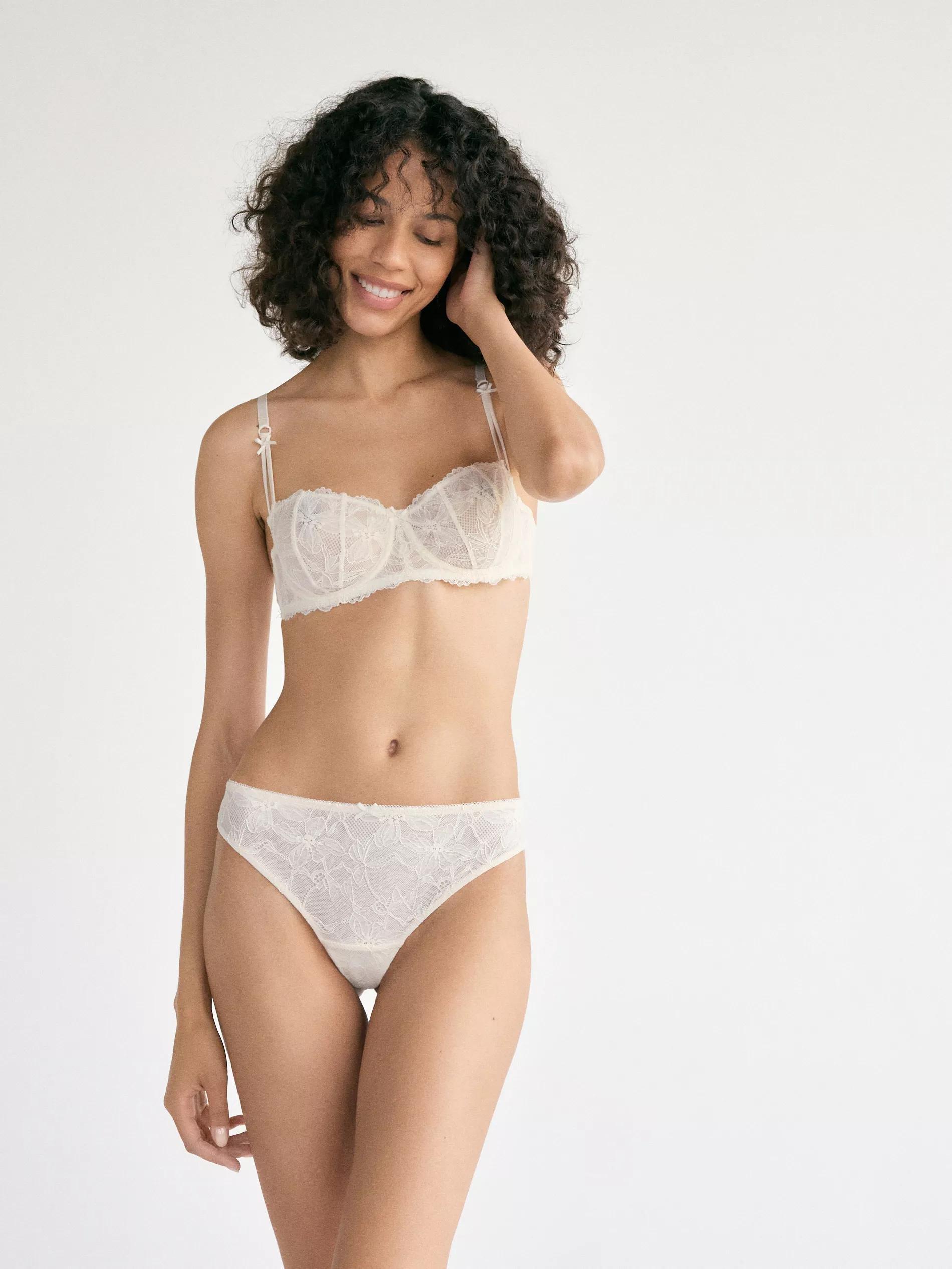 CREAM Lace Brazilian knickers, Ivory, large image number 0