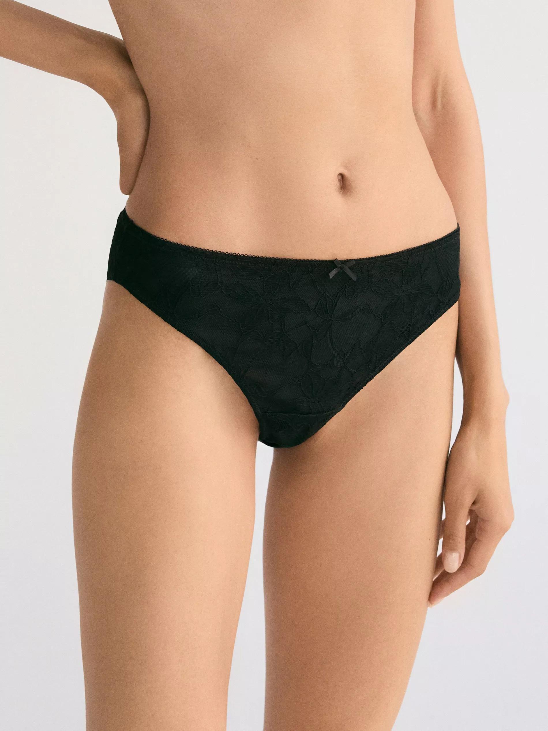 BLACK Lace Brazilian knickers, Black, medium