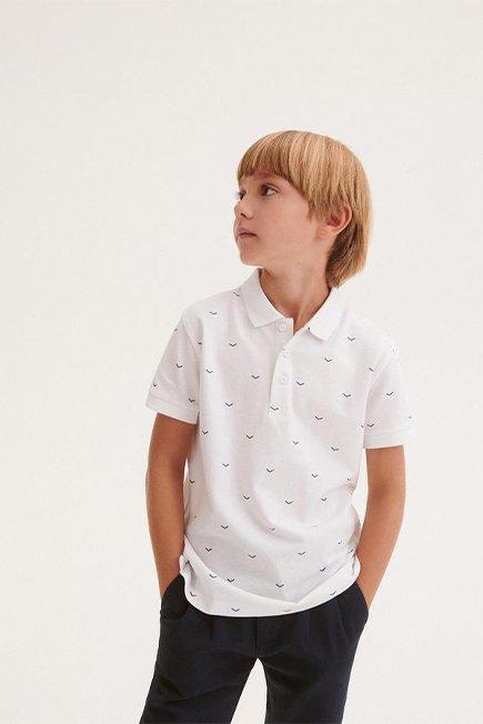 White Printed Polo Shirt, , large image number 0