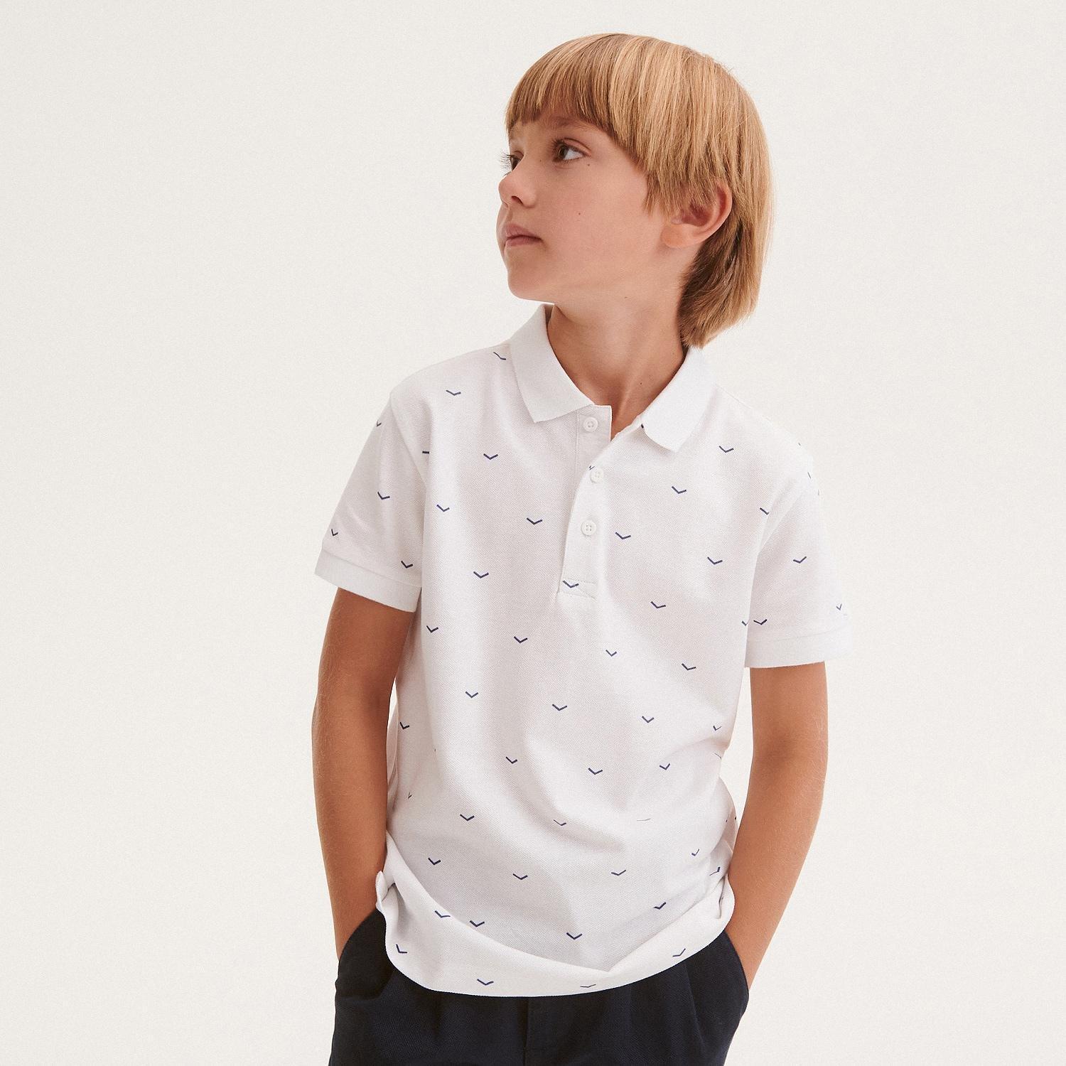 White Printed Polo Shirt, , large image number 2