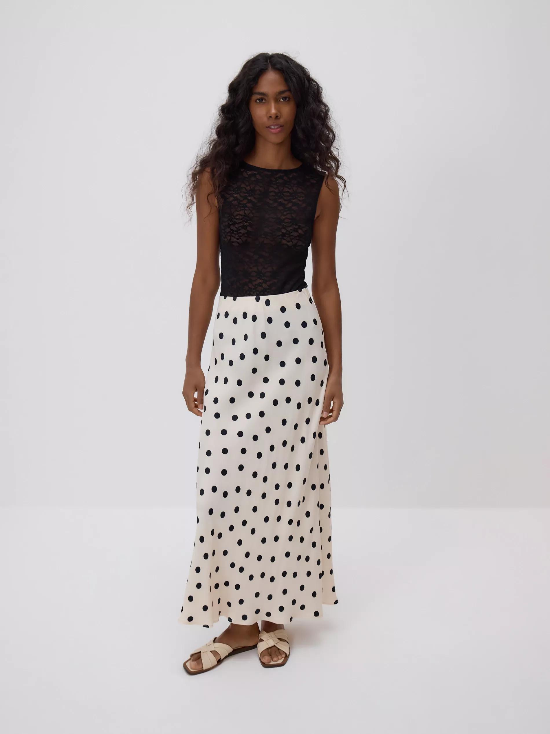 Cream Polka Dot Maxi Skirt, , large image number 0