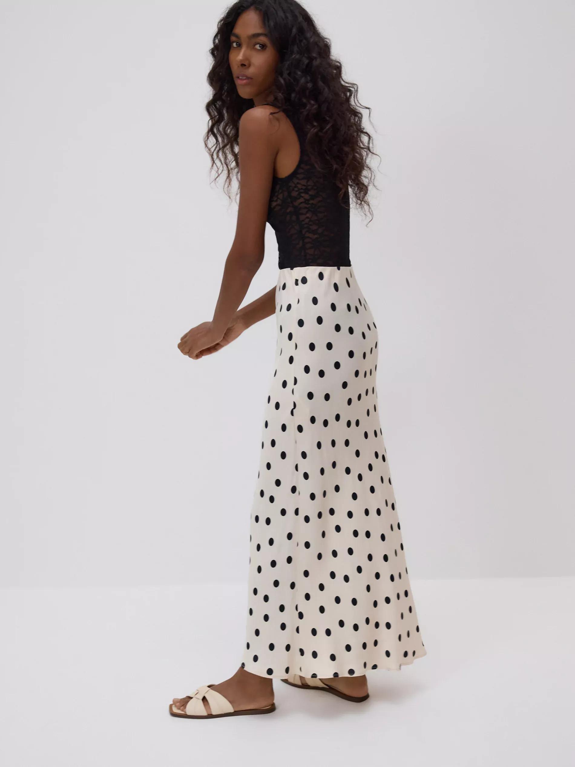 Cream Polka Dot Maxi Skirt, , large image number 1