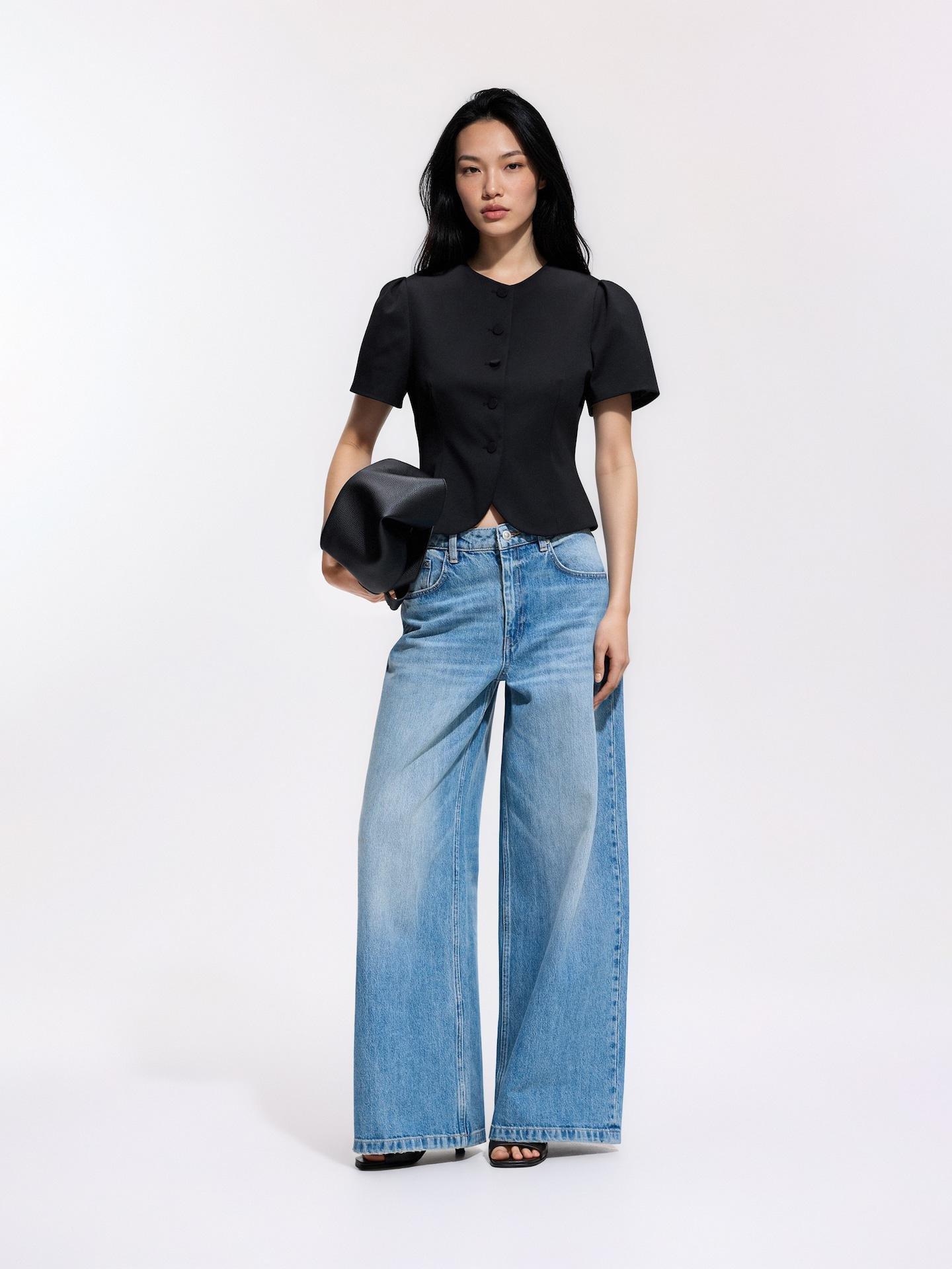 Black Short-Sleeved Blazer, Black, medium