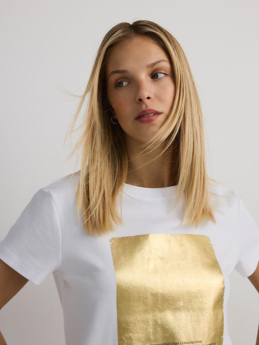 White Metallic Print T-Shirt, , medium