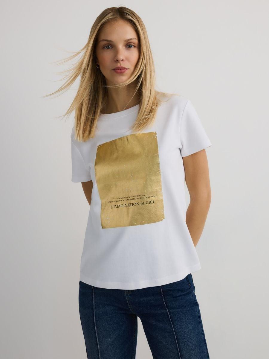 White Metallic Print T-Shirt, , large image number 1