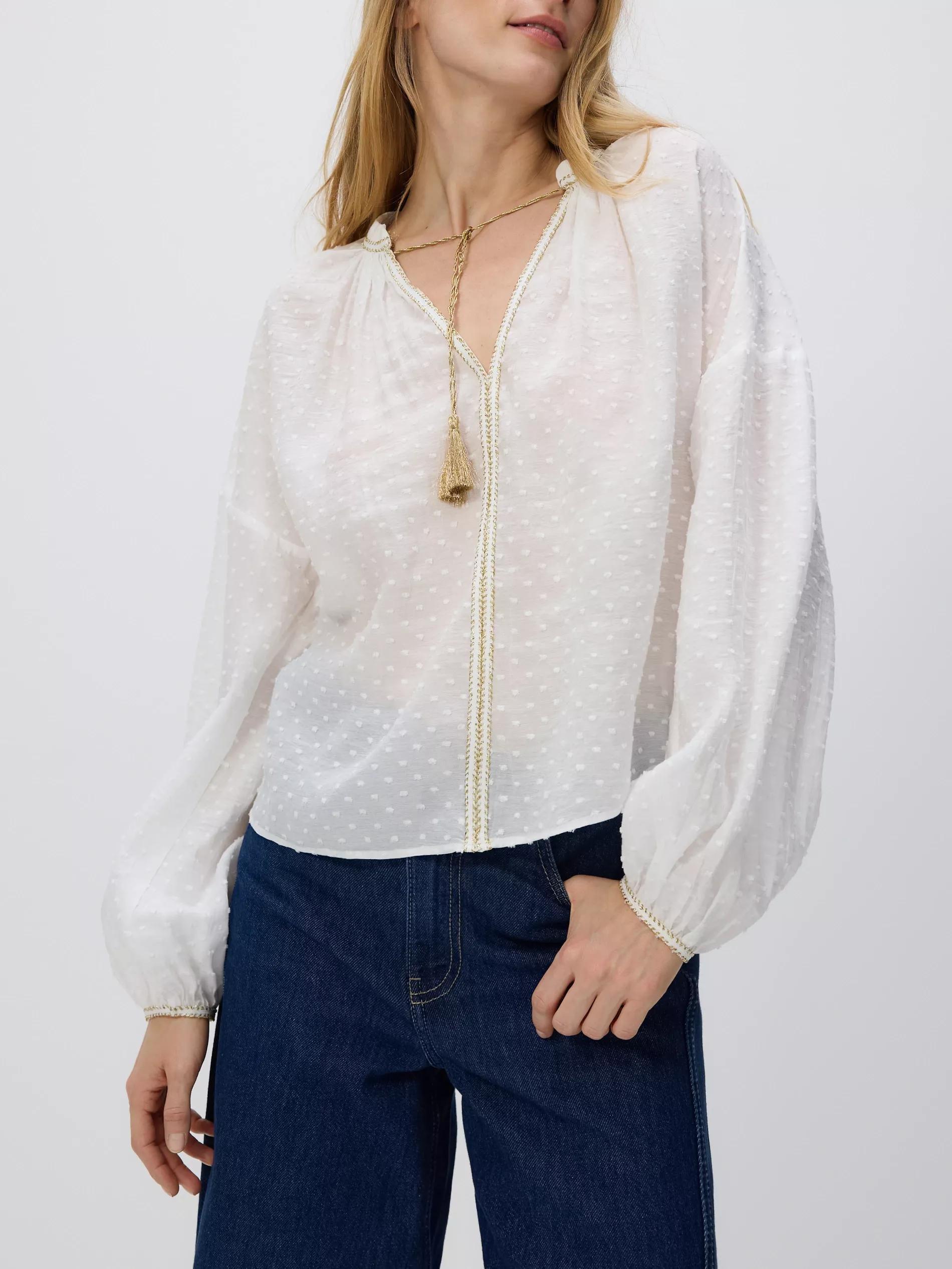 White Blouse With Decorative Tie Detail, , large image number 1