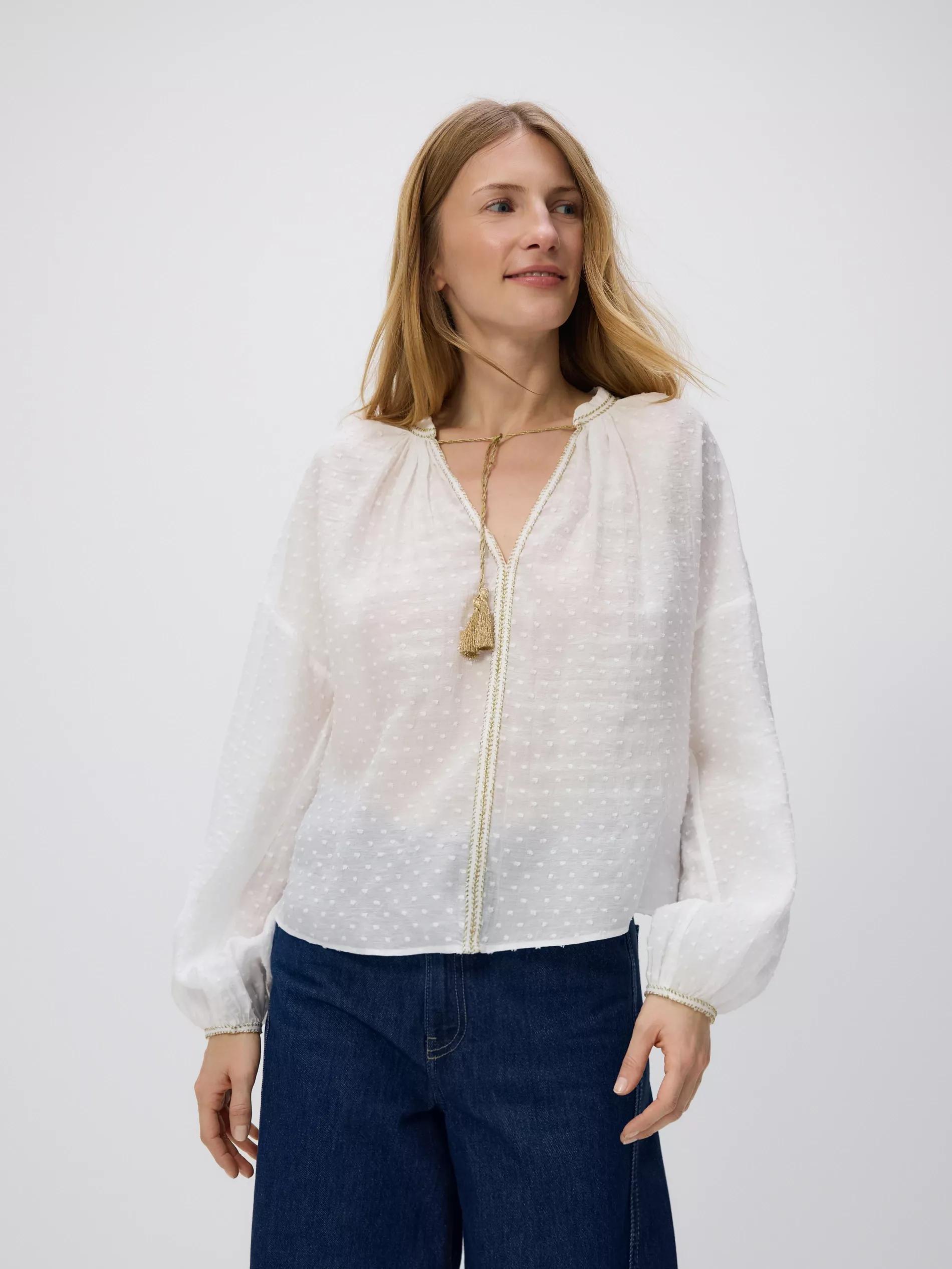 White Blouse With Decorative Tie Detail, White, medium