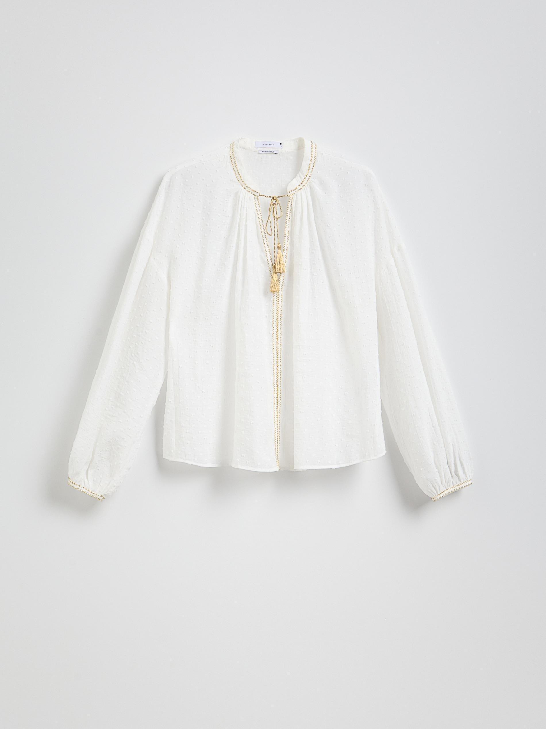 White Blouse With Decorative Tie Detail, White, large image number 5