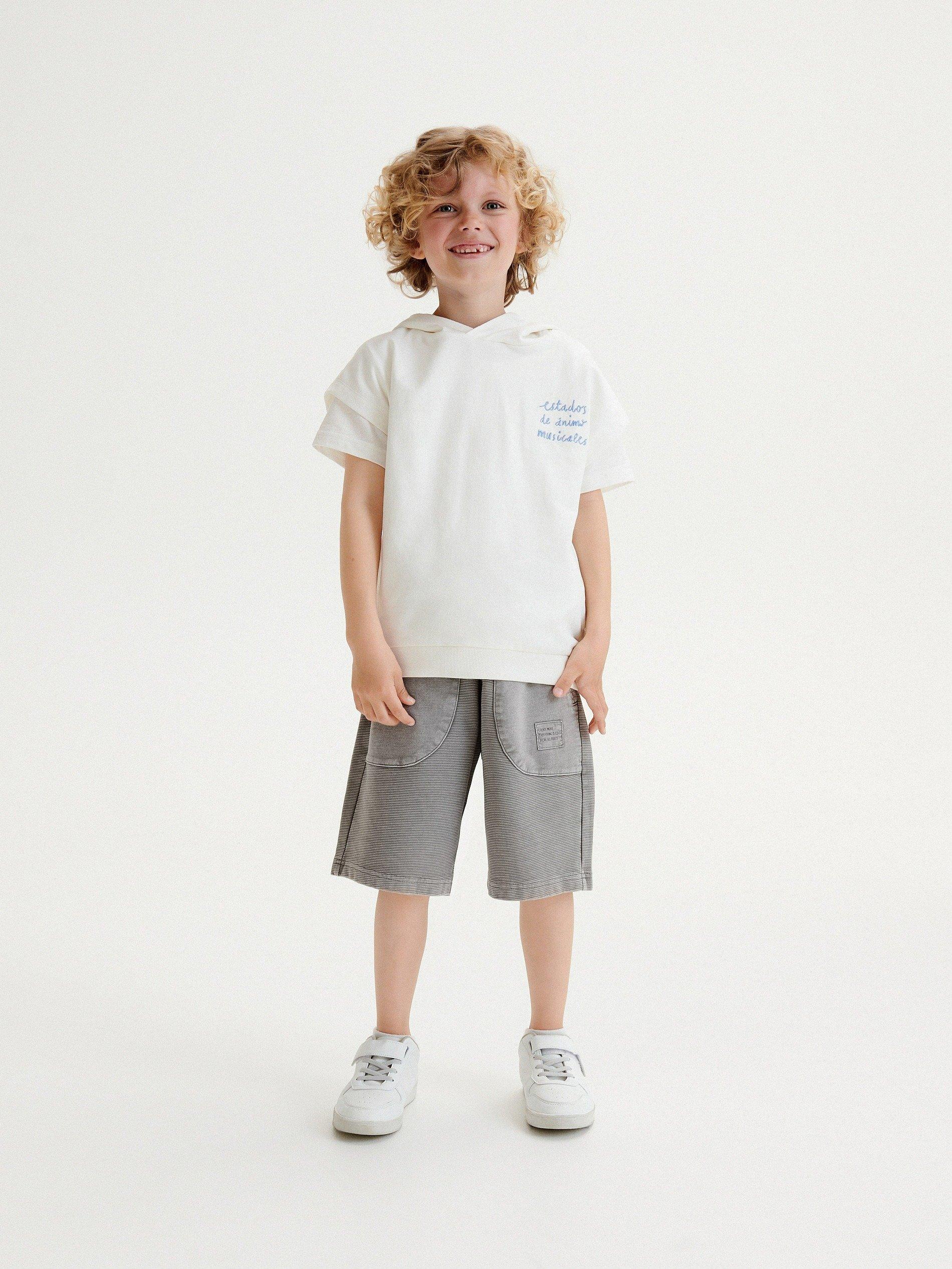 Cream Hooded Jersey T-Shirt, Kids Boys, , large image number 0