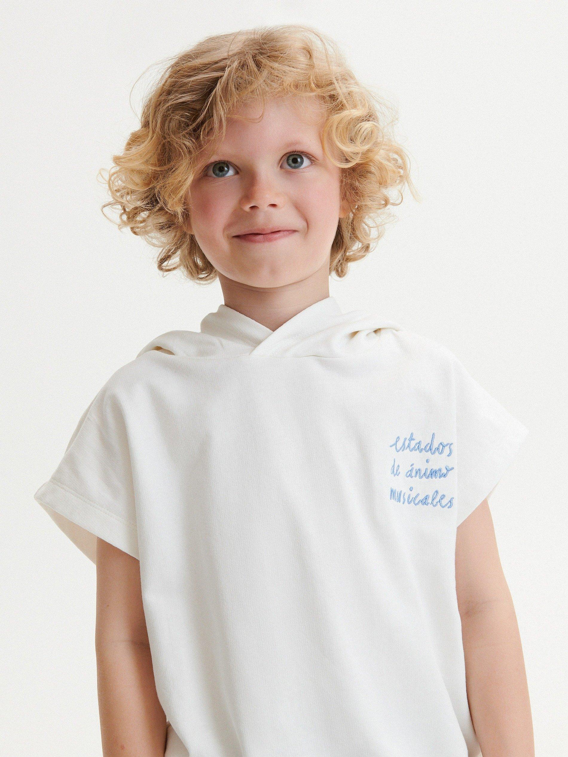 Cream Hooded Jersey T-Shirt, Kids Boys, , large image number 1