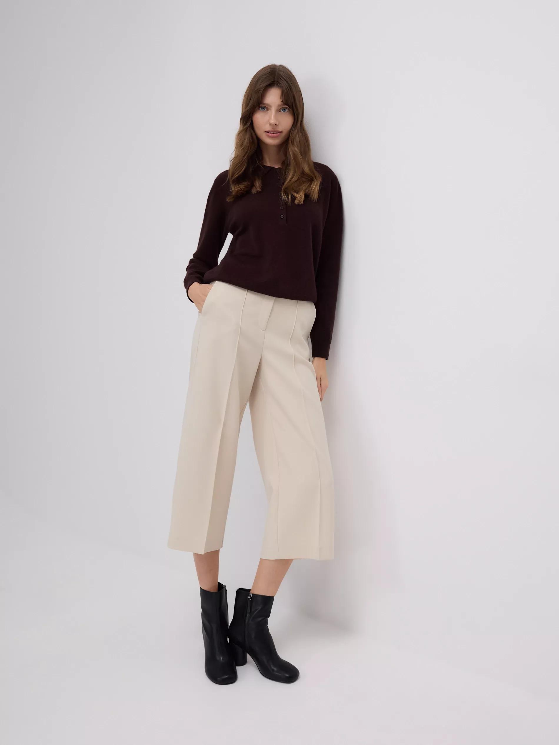 Culotte trousers with pressed crease, Beige, medium