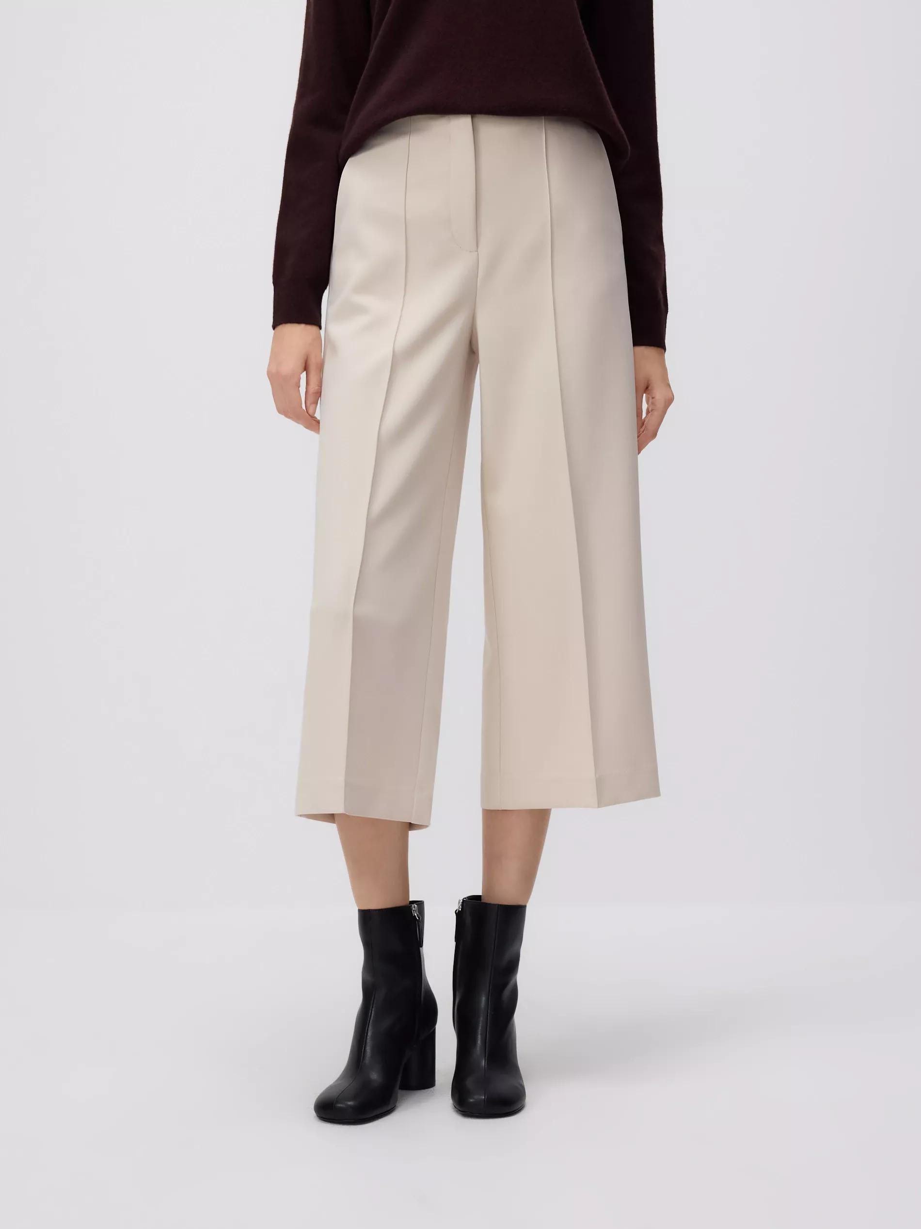 Culotte trousers with pressed crease, Beige, medium