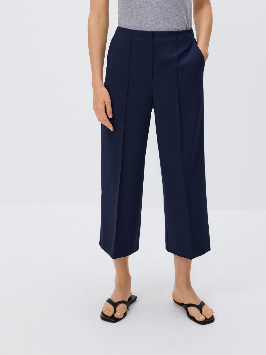 Navy Culotte Trousers With Pressed Crease, , large image number 1