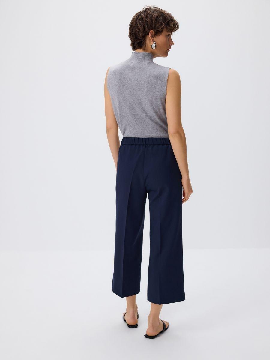 Navy Culotte Trousers With Pressed Crease, , large image number 2