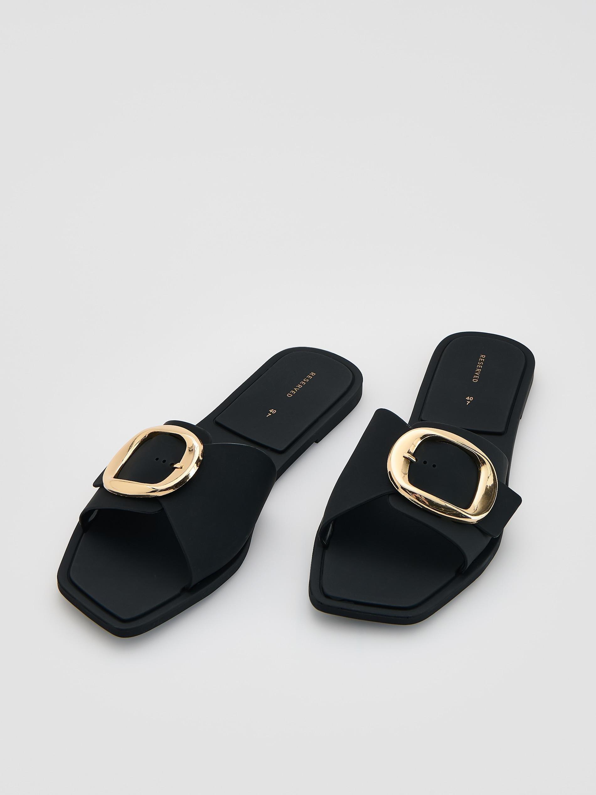 Black Sliders With Buckles, Black, large image number 1