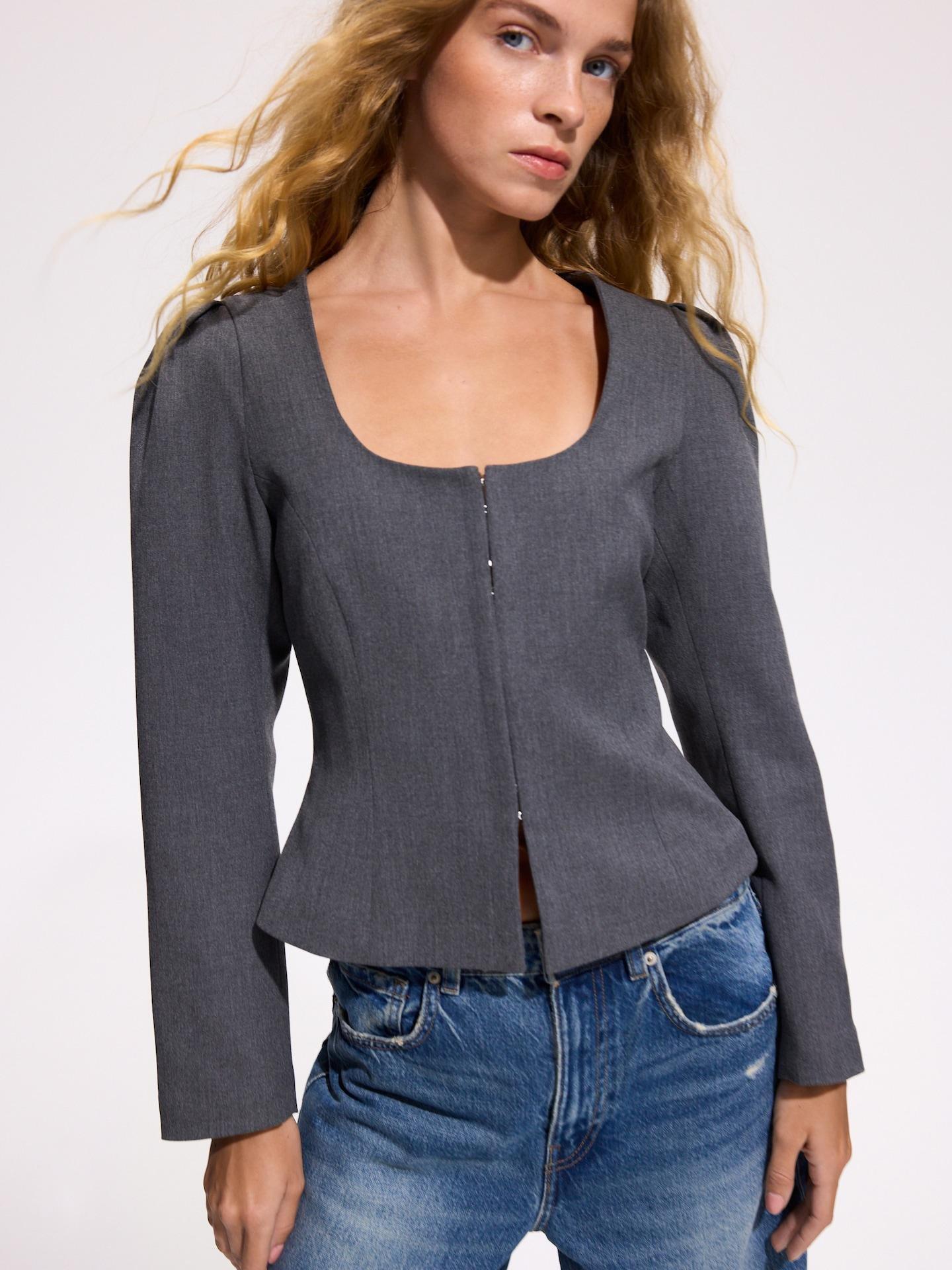 Grey Peplum Blazer, Light grey, medium