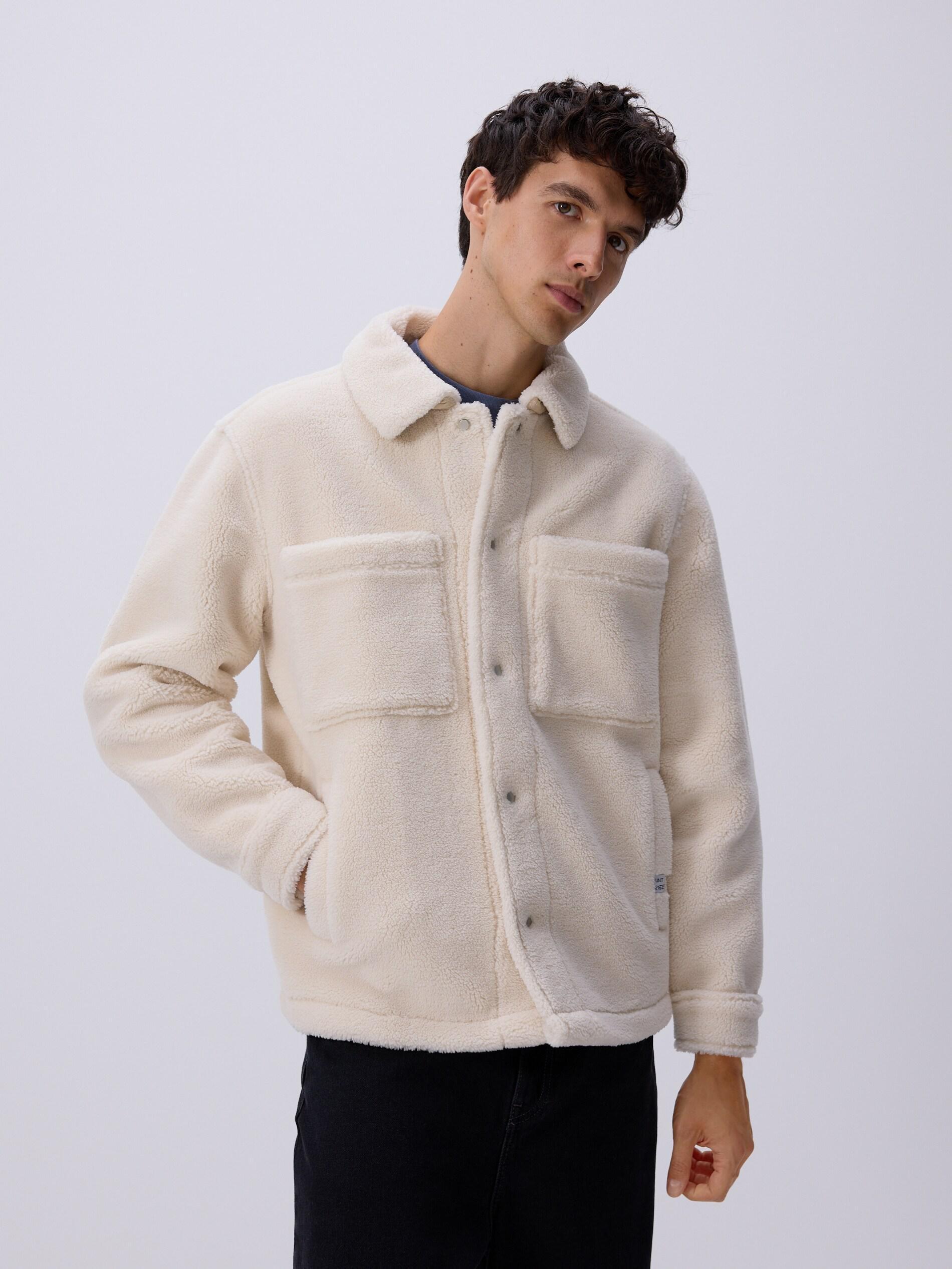 Cream Sherpa Jacket With Collar, Ivory, medium