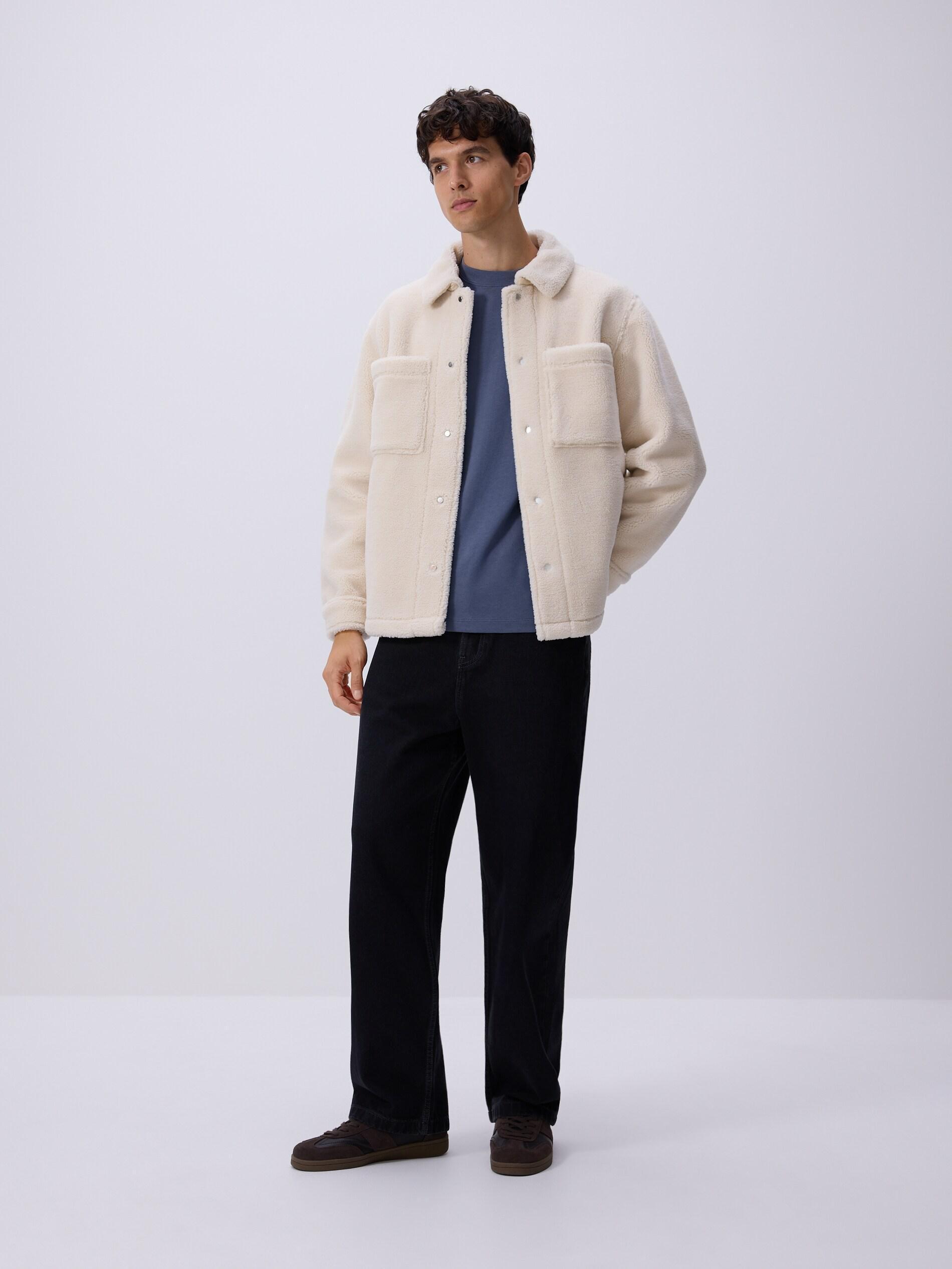 Cream Sherpa Jacket With Collar, Ivory, large image number 1