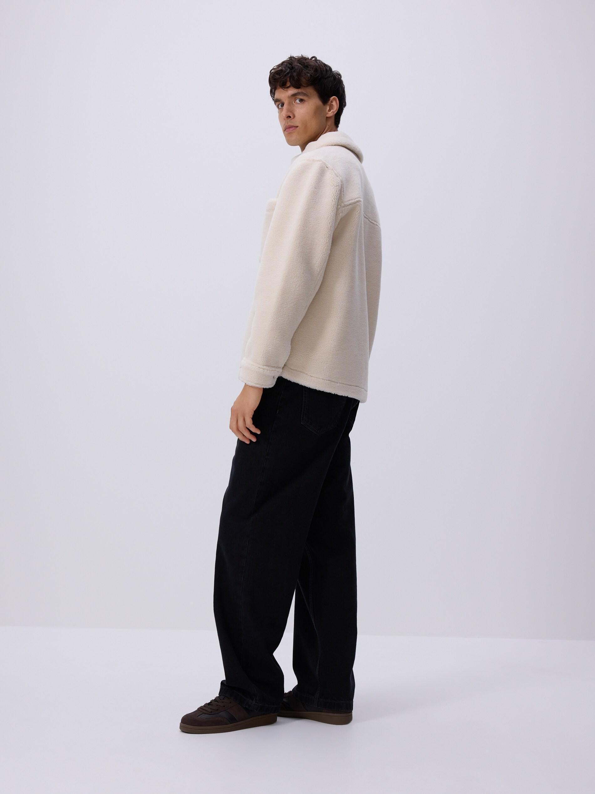 Cream Sherpa Jacket With Collar, Ivory, large image number 2