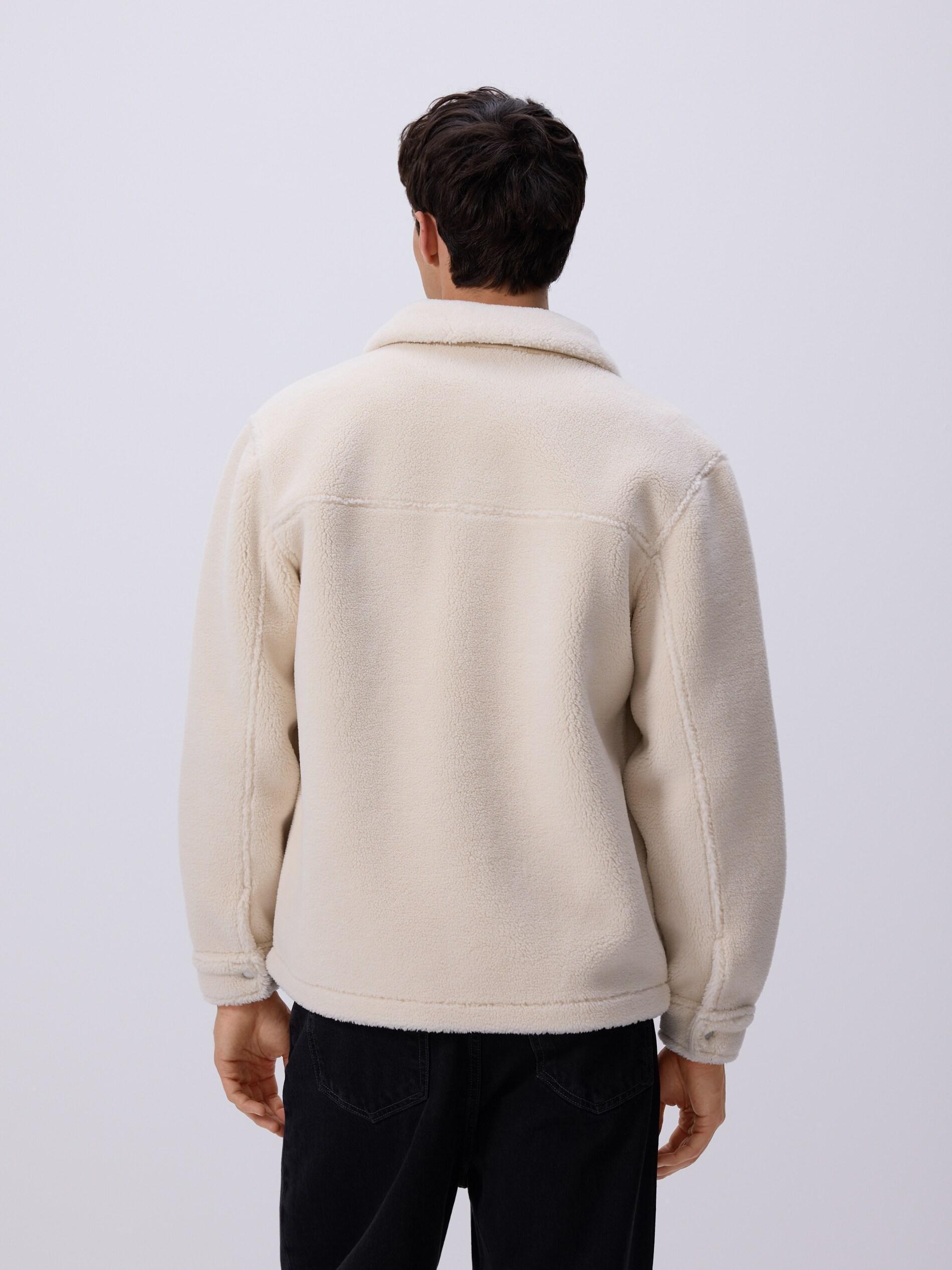 Cream Sherpa Jacket With Collar, Ivory, large image number 3