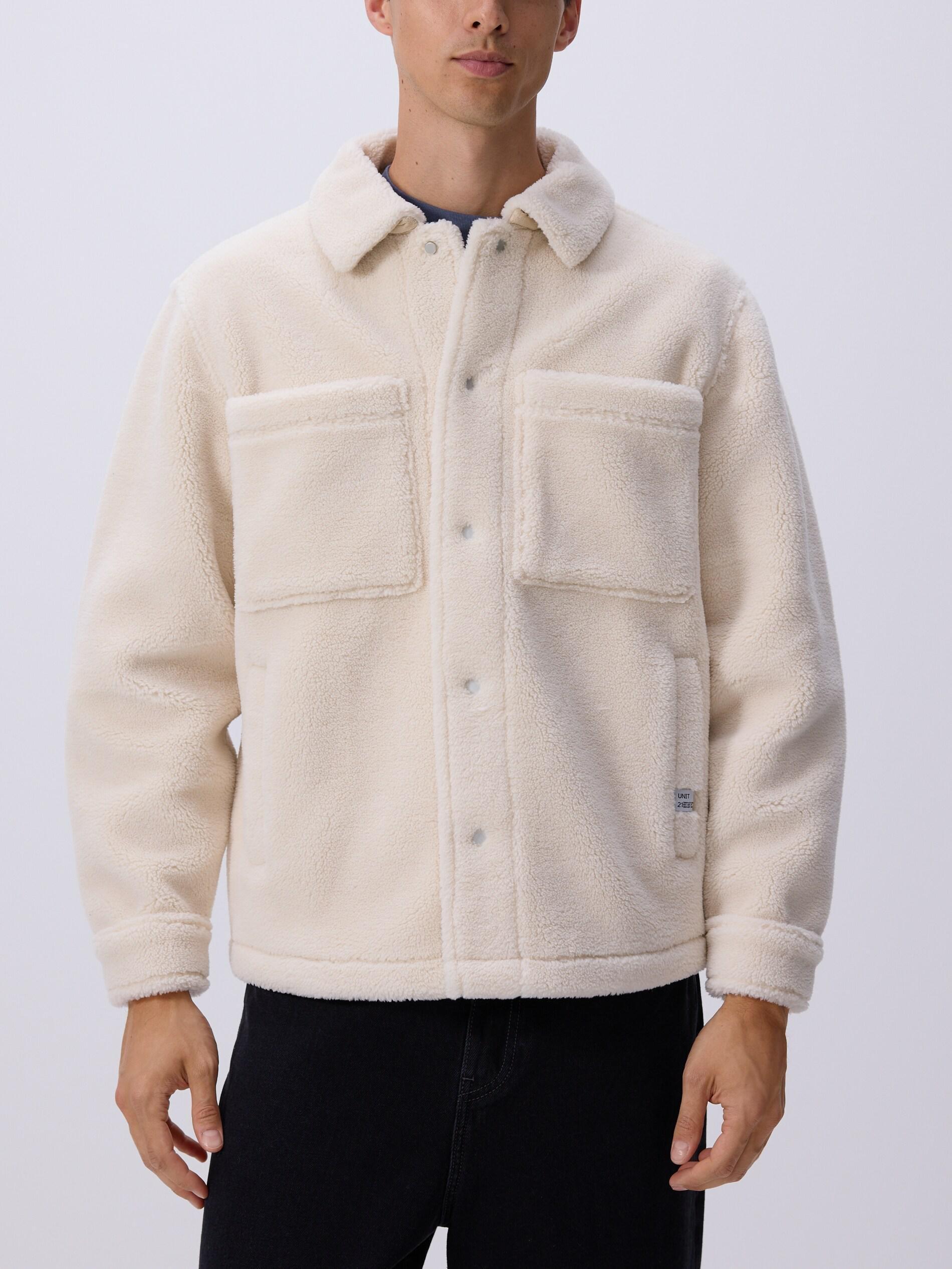 Cream Sherpa Jacket With Collar, Ivory, large image number 4