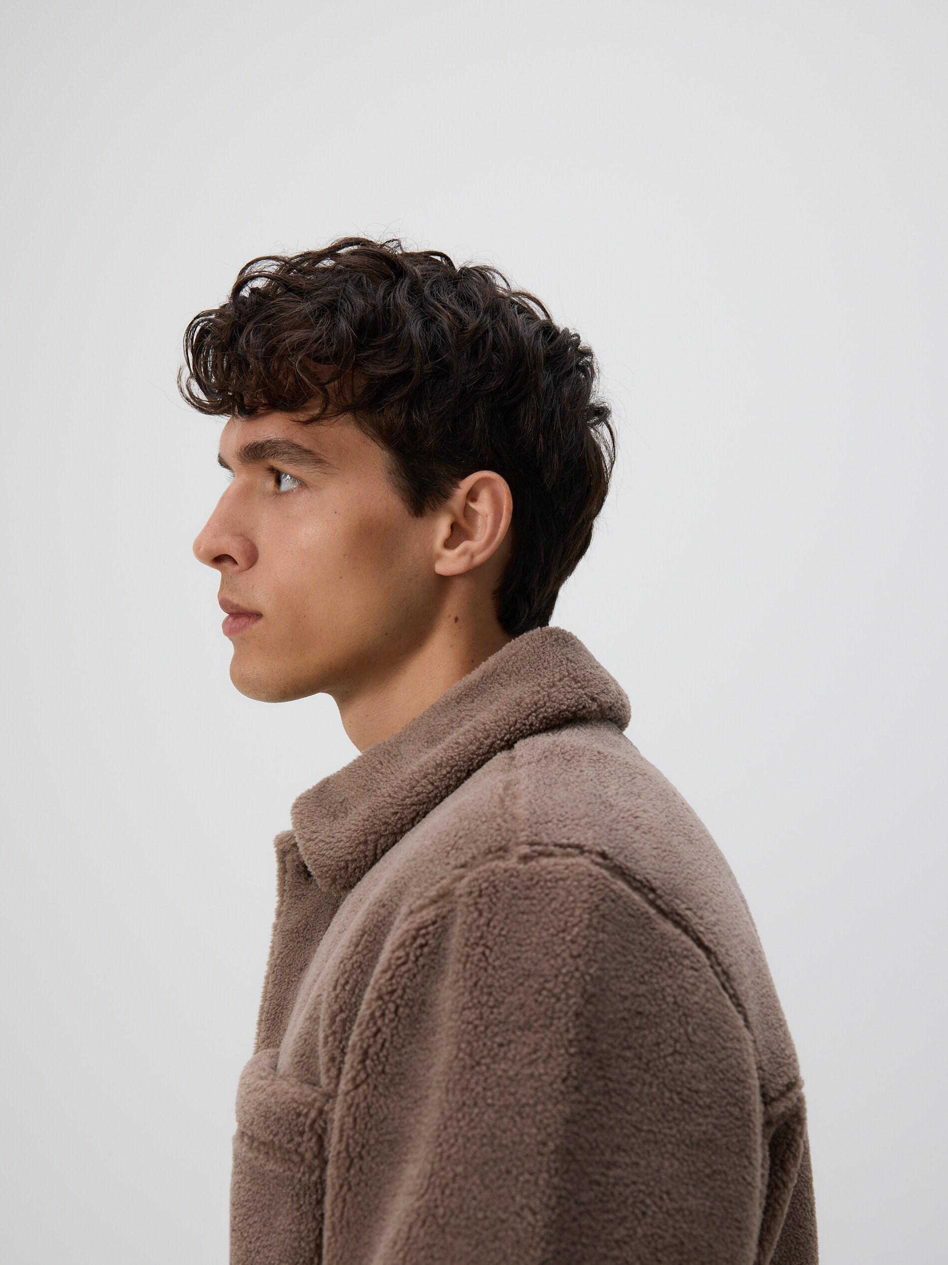 Brown Sherpa Jacket With Collar, Brown, large image number 2