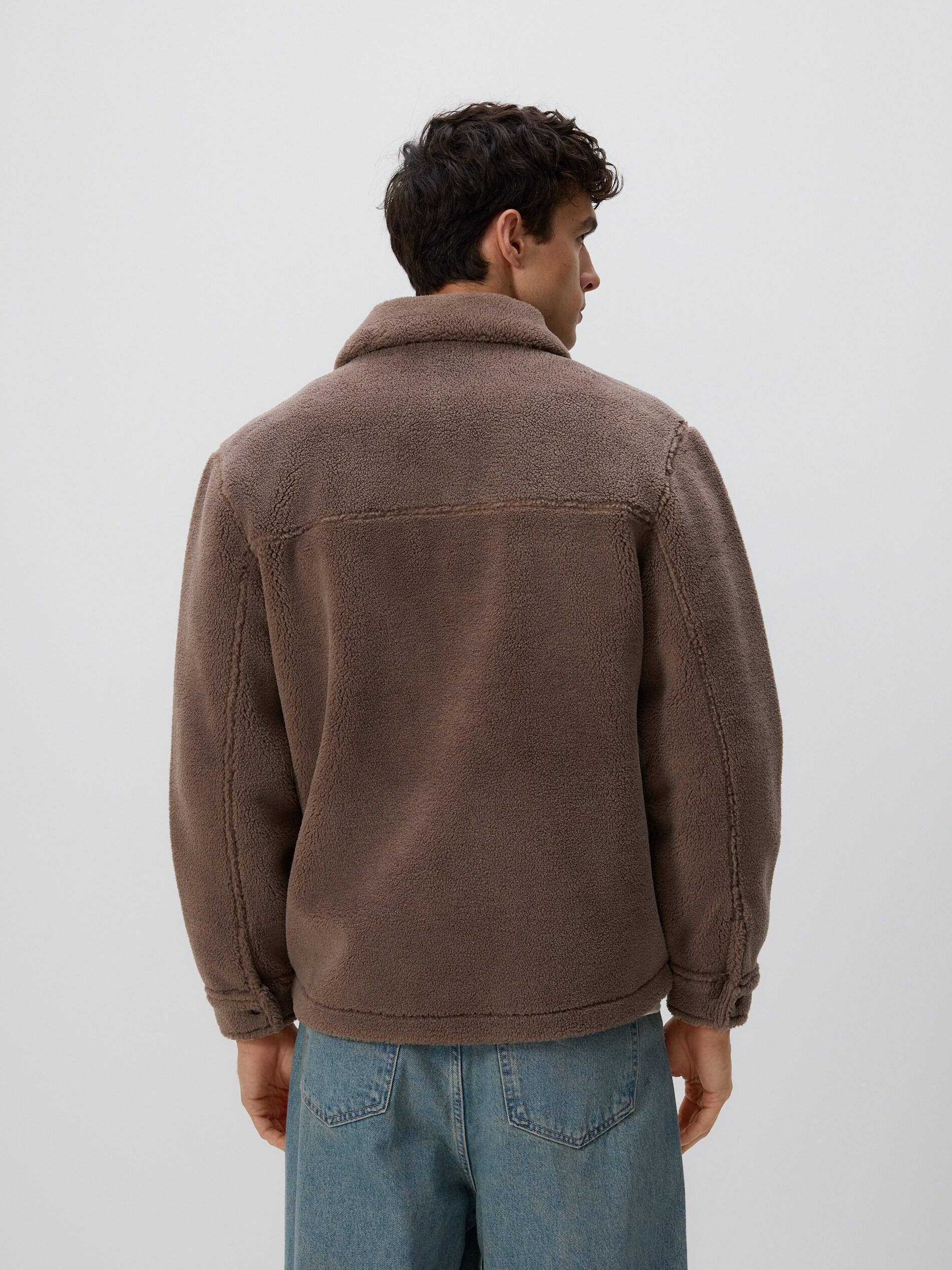 Brown Sherpa Jacket With Collar, Brown, large image number 3