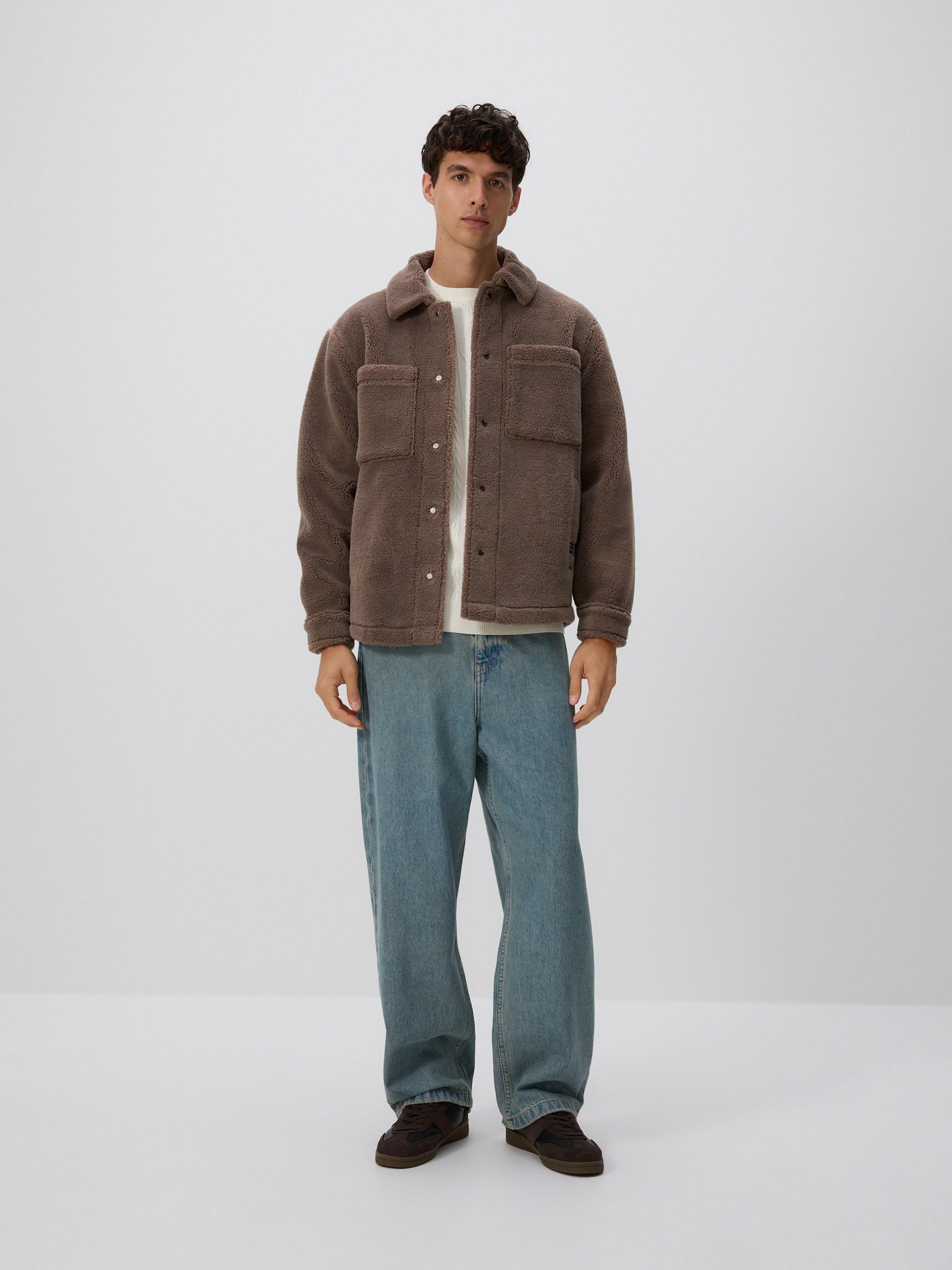 Brown Sherpa Jacket With Collar, Brown, large image number 4