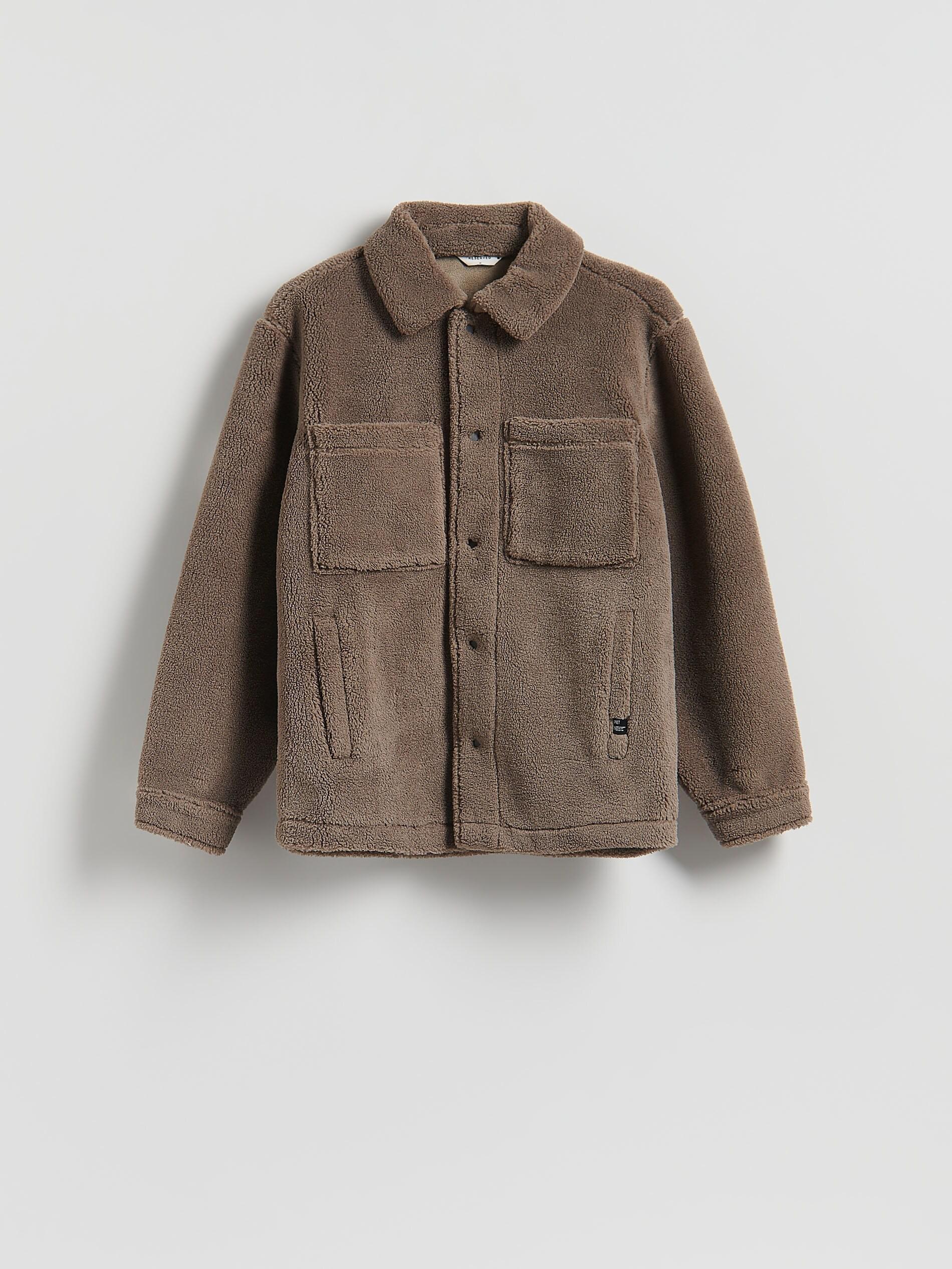 Brown Sherpa Jacket With Collar, Brown, large image number 5